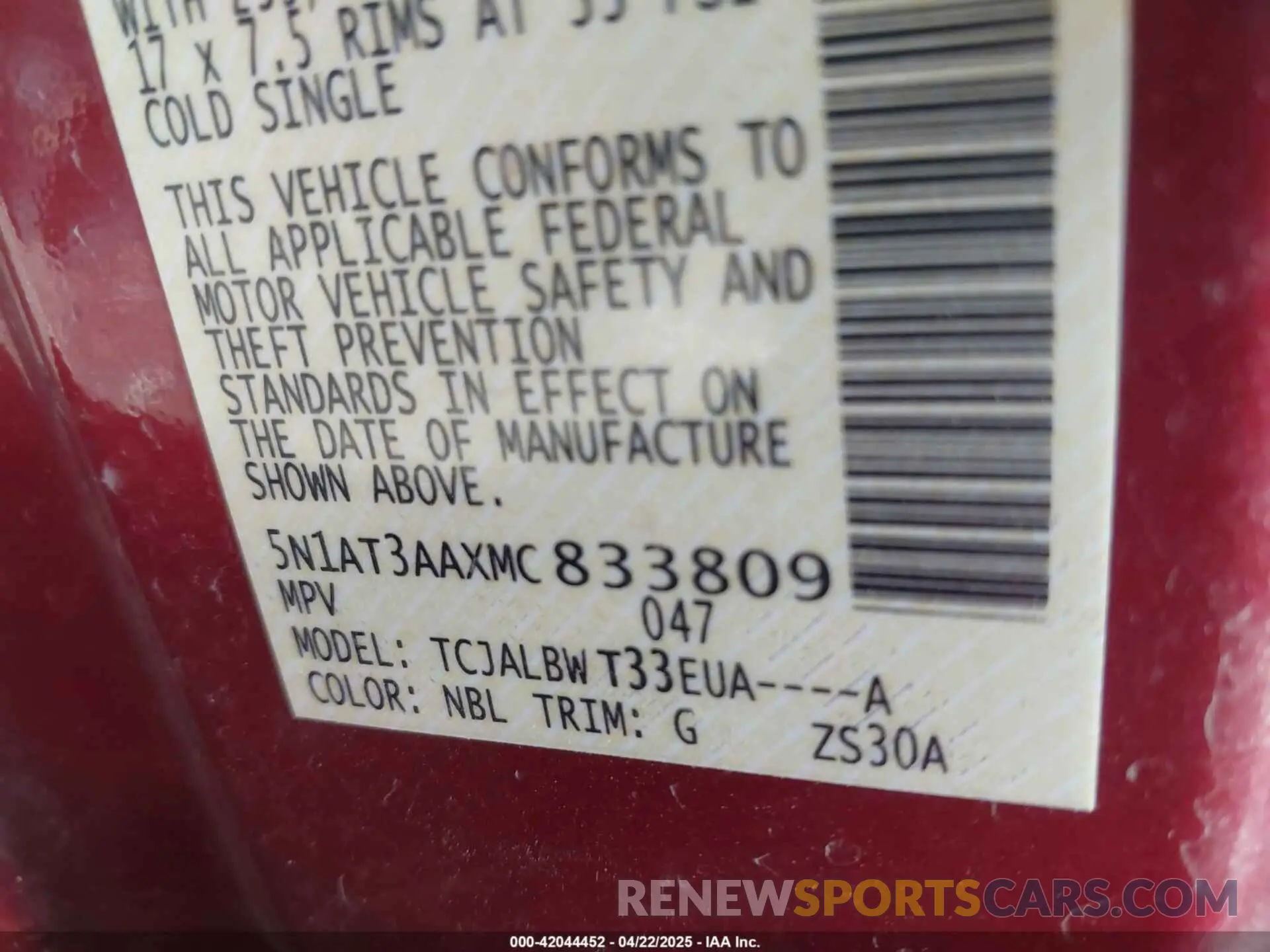 22 Фотография поврежденного автомобиля 5N1AT3AAXMC833809 NISSAN ROGUE 2021