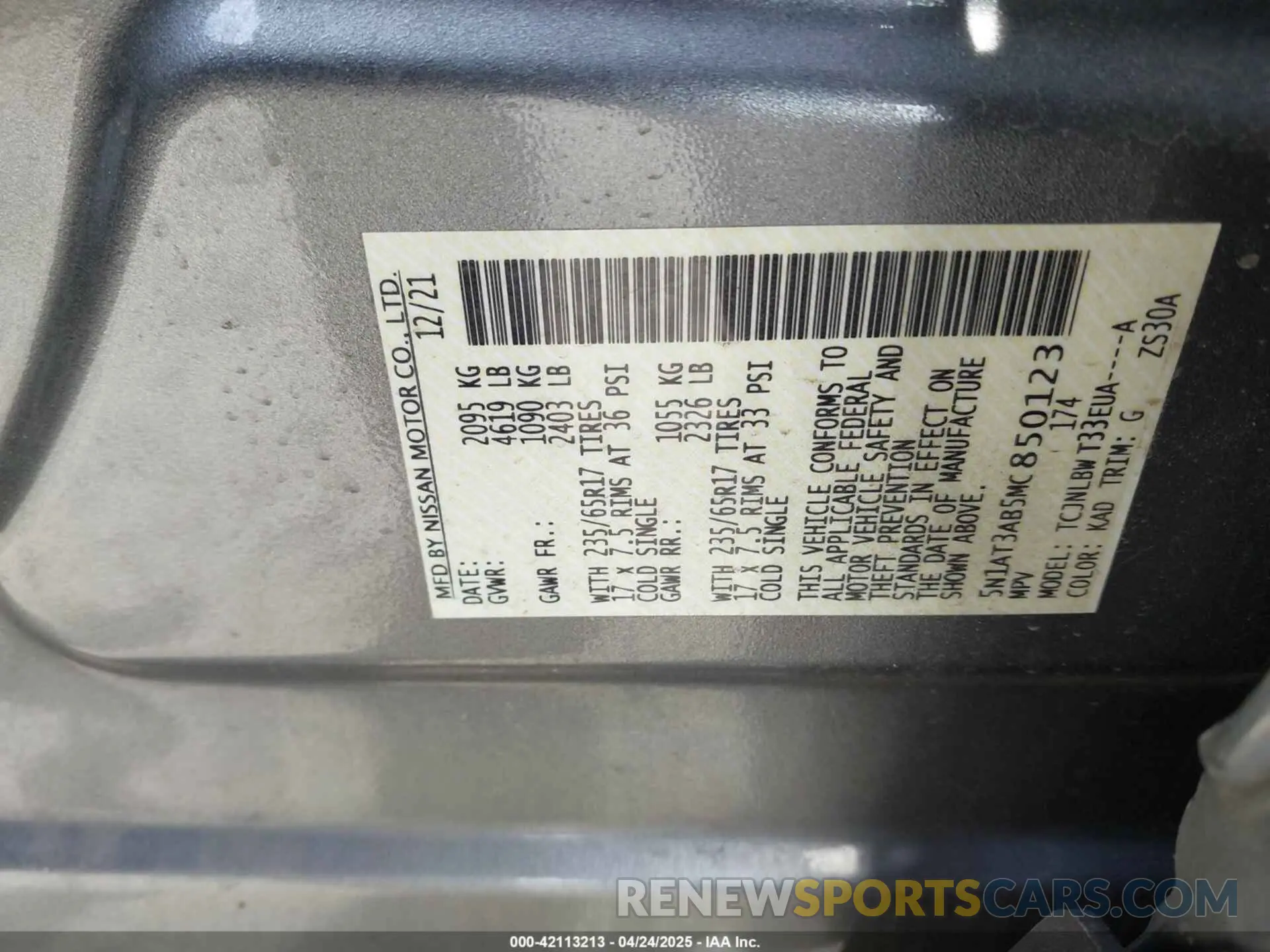 9 Фотография поврежденного автомобиля 5N1AT3AB5MC850123 NISSAN ROGUE 2021
