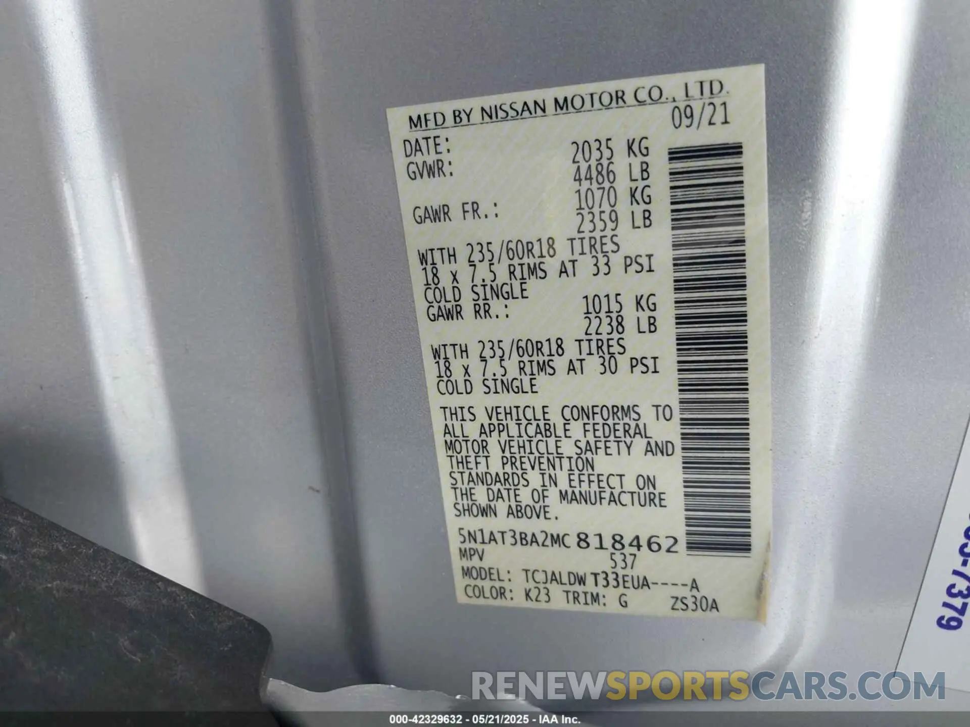 9 Photograph of a damaged car 5N1AT3BA2MC818462 NISSAN ROGUE 2021
