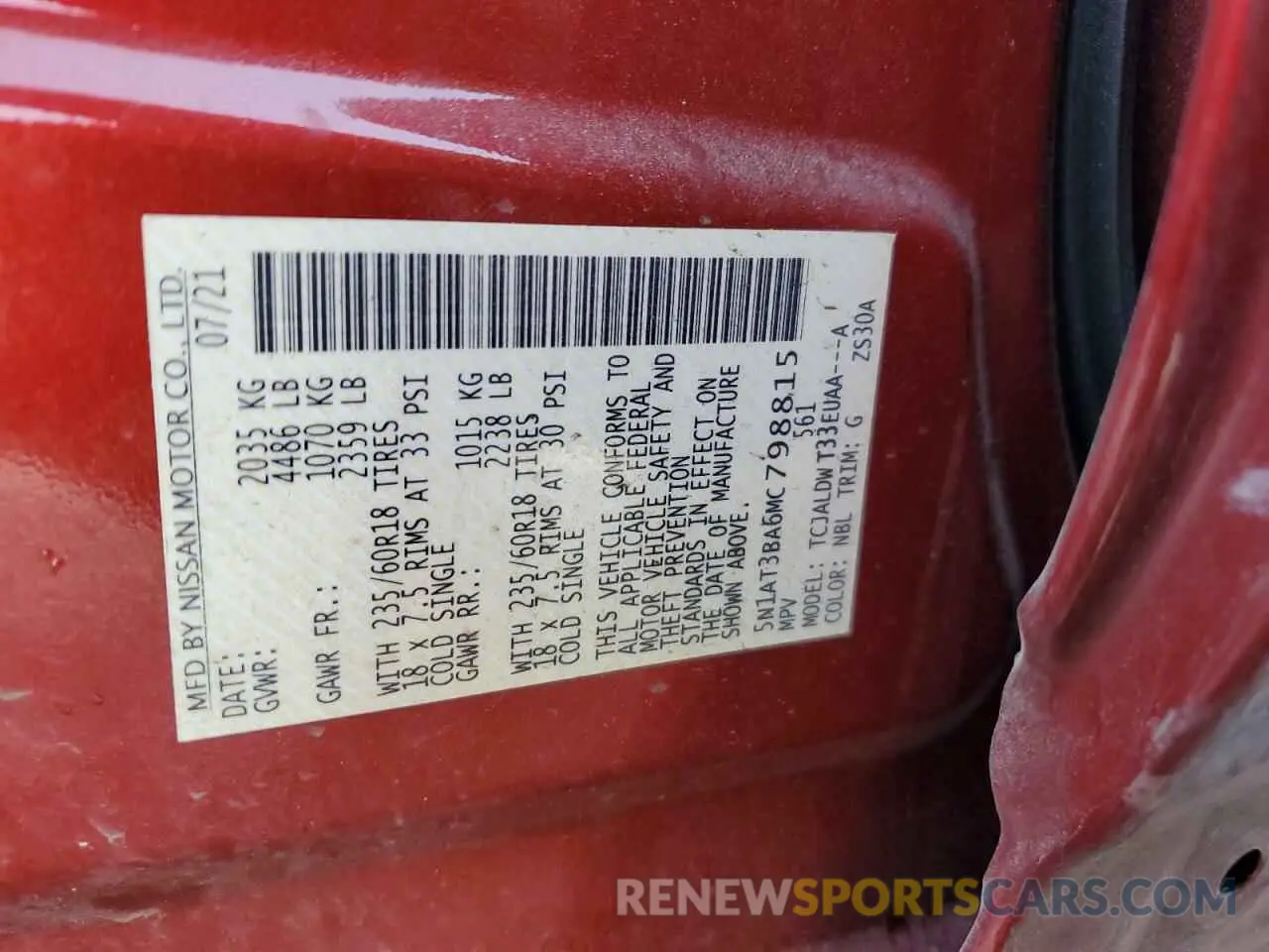 14 Фотография поврежденного автомобиля 5N1AT3BA6MC798815 NISSAN ROGUE 2021