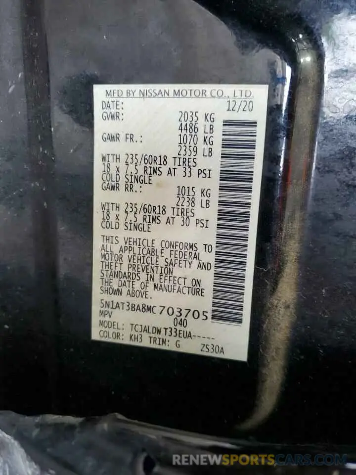 13 Фотография поврежденного автомобиля 5N1AT3BA8MC703705 NISSAN ROGUE 2021