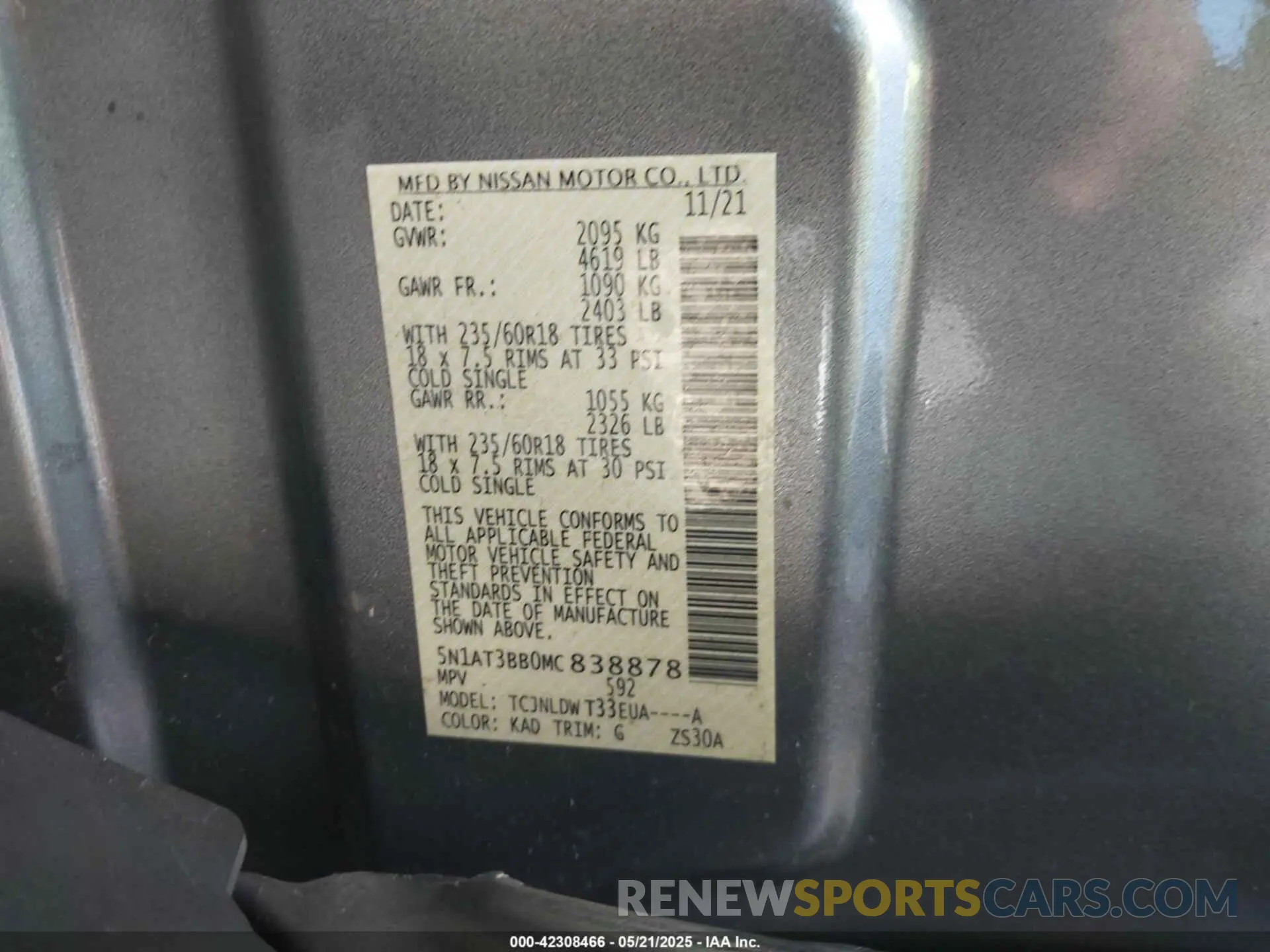9 Photograph of a damaged car 5N1AT3BB0MC838878 NISSAN ROGUE 2021