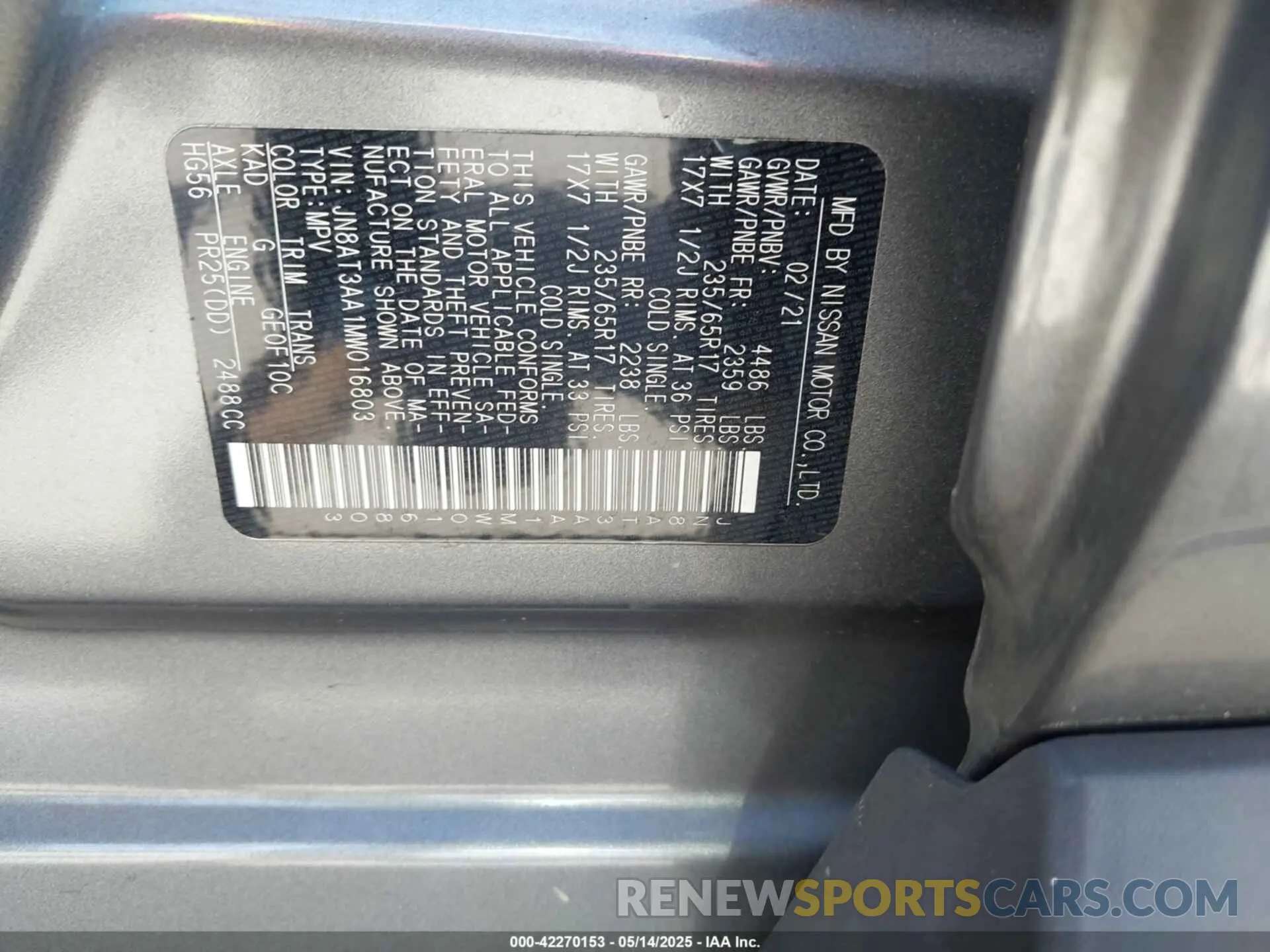 9 Photograph of a damaged car JN8AT3AA1MW016803 NISSAN ROGUE 2021