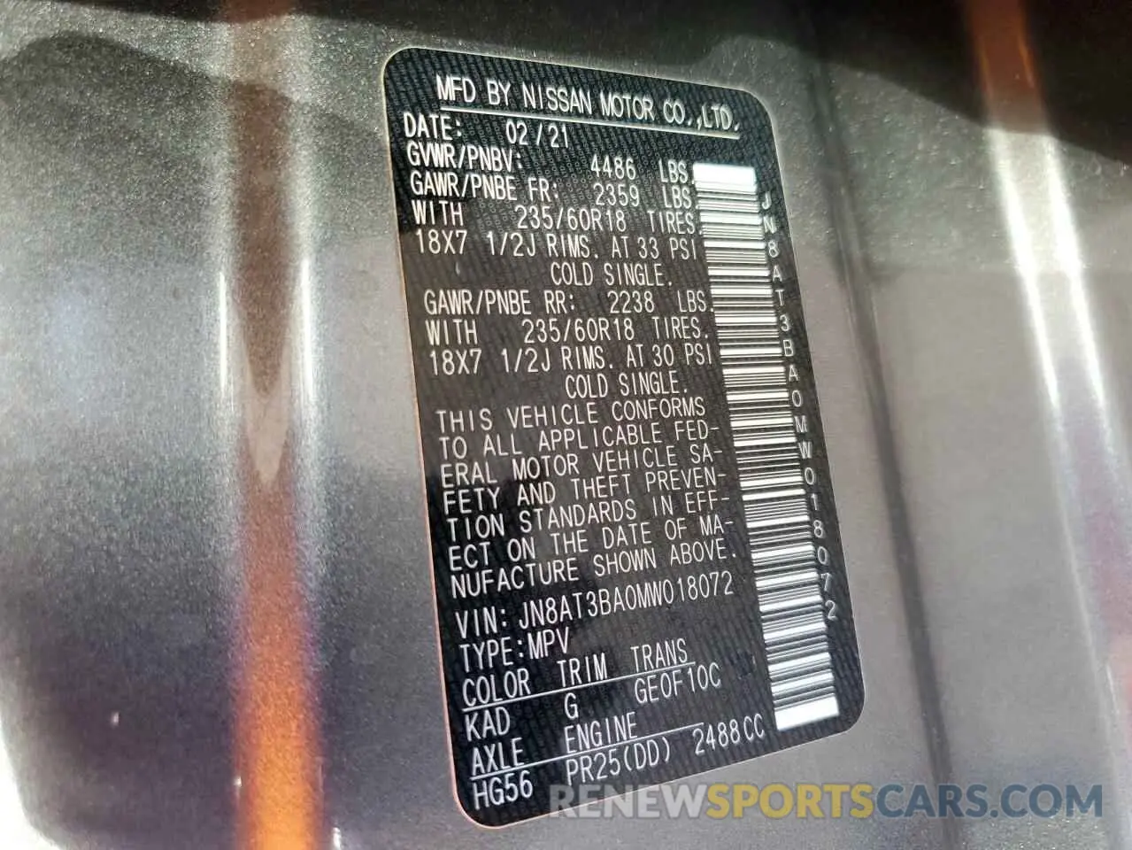13 Photograph of a damaged car JN8AT3BA0MW018072 NISSAN ROGUE 2021