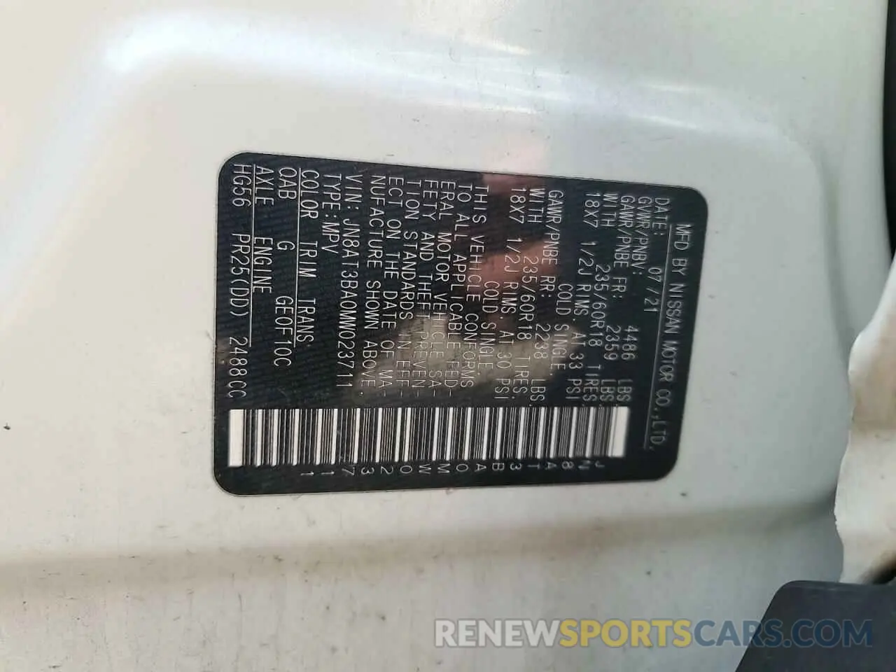 13 Photograph of a damaged car JN8AT3BA0MW023711 NISSAN ROGUE 2021