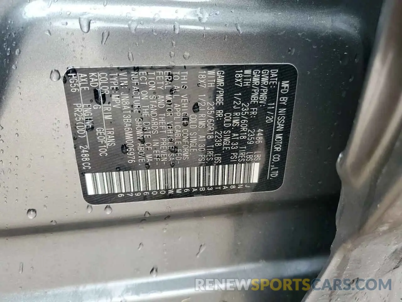 15 Photograph of a damaged car JN8AT3BA6MW006976 NISSAN ROGUE 2021