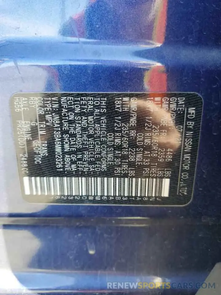 14 Photograph of a damaged car JN8AT3BA6MW023261 NISSAN ROGUE 2021