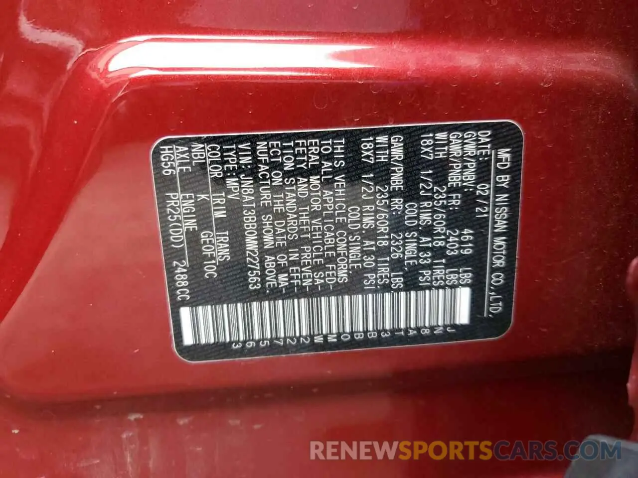 13 Photograph of a damaged car JN8AT3BB0MW227563 NISSAN ROGUE 2021