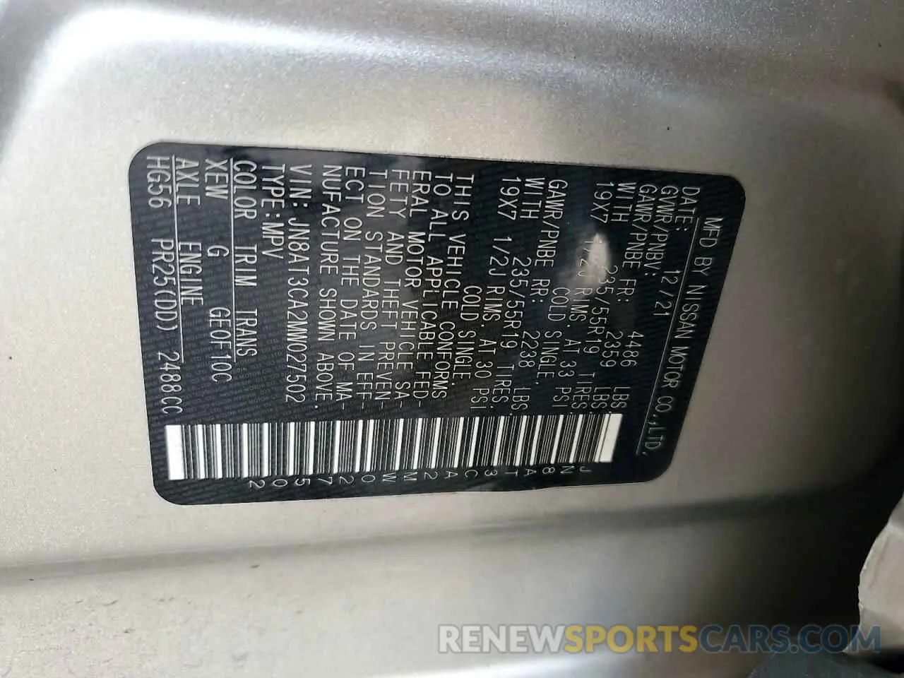 12 Photograph of a damaged car JN8AT3CA2MW027502 NISSAN ROGUE 2021