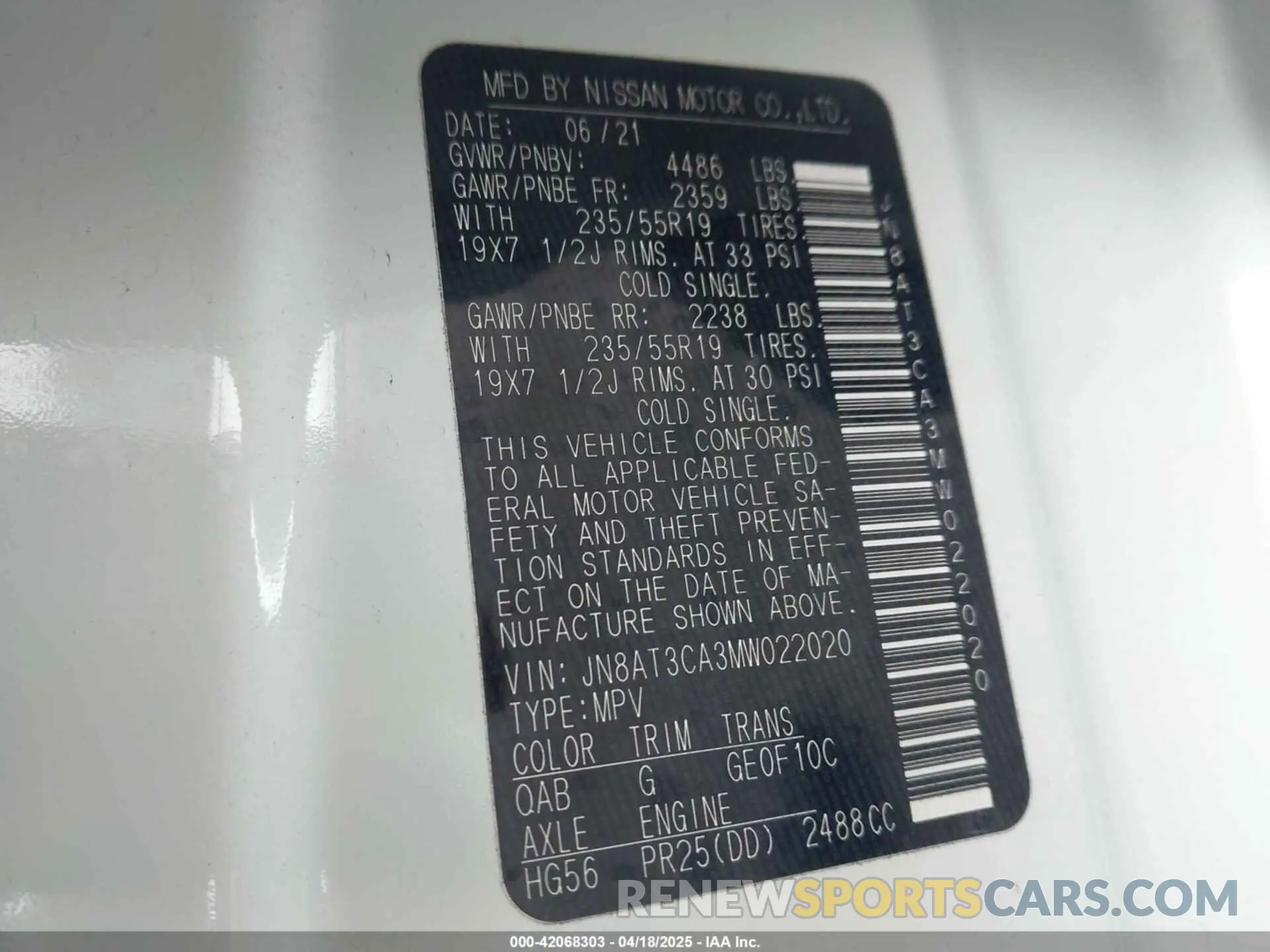 9 Photograph of a damaged car JN8AT3CA3MW022020 NISSAN ROGUE 2021