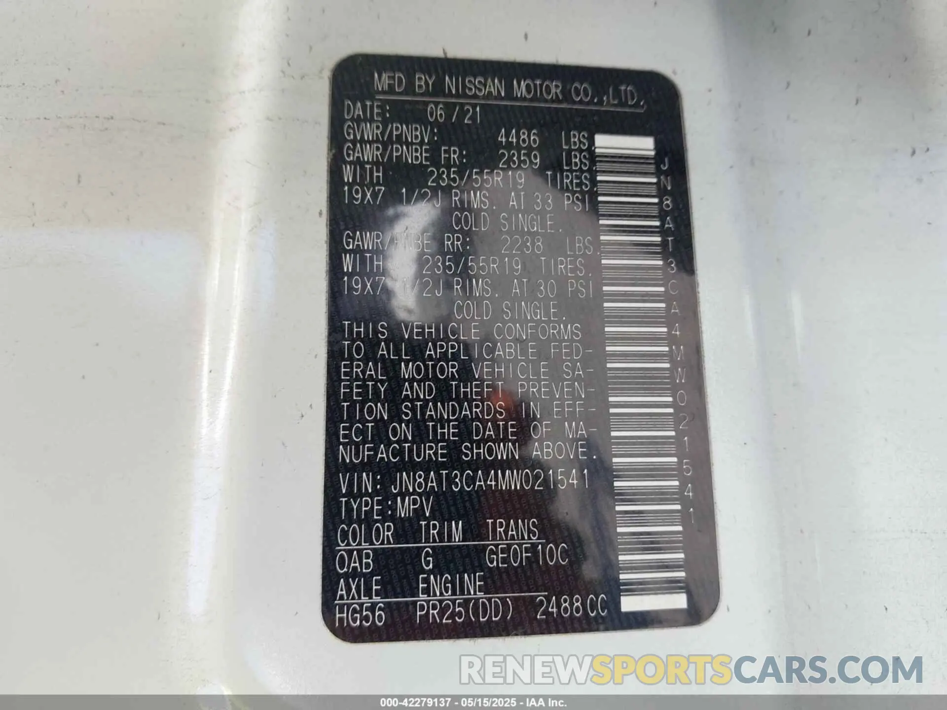 9 Photograph of a damaged car JN8AT3CA4MW021541 NISSAN ROGUE 2021