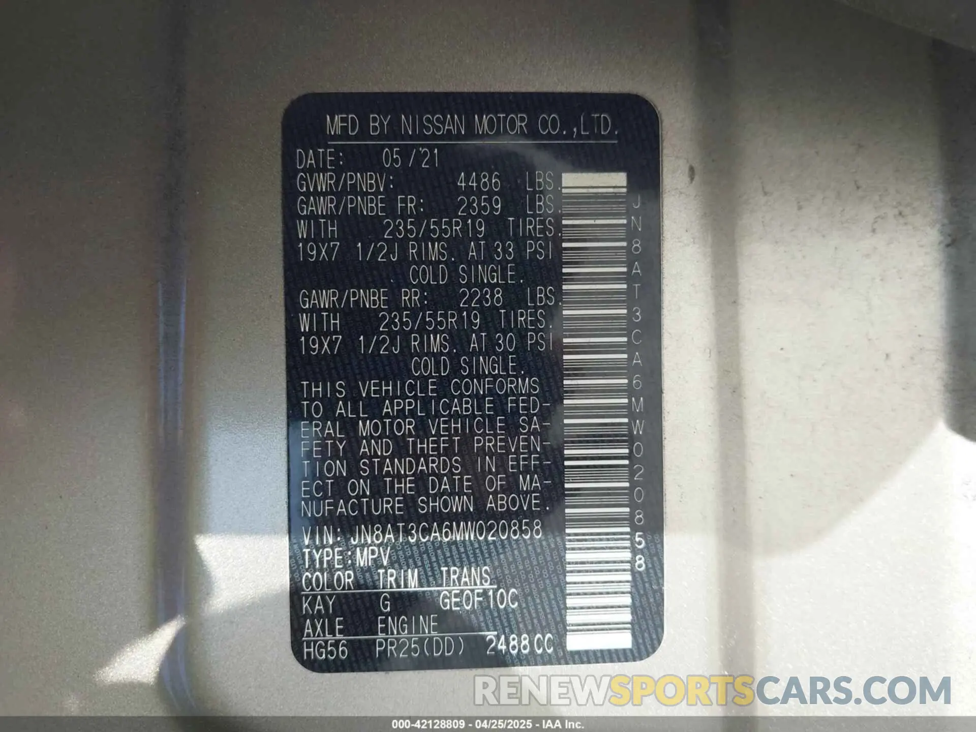 9 Фотография поврежденного автомобиля JN8AT3CA6MW020858 NISSAN ROGUE 2021