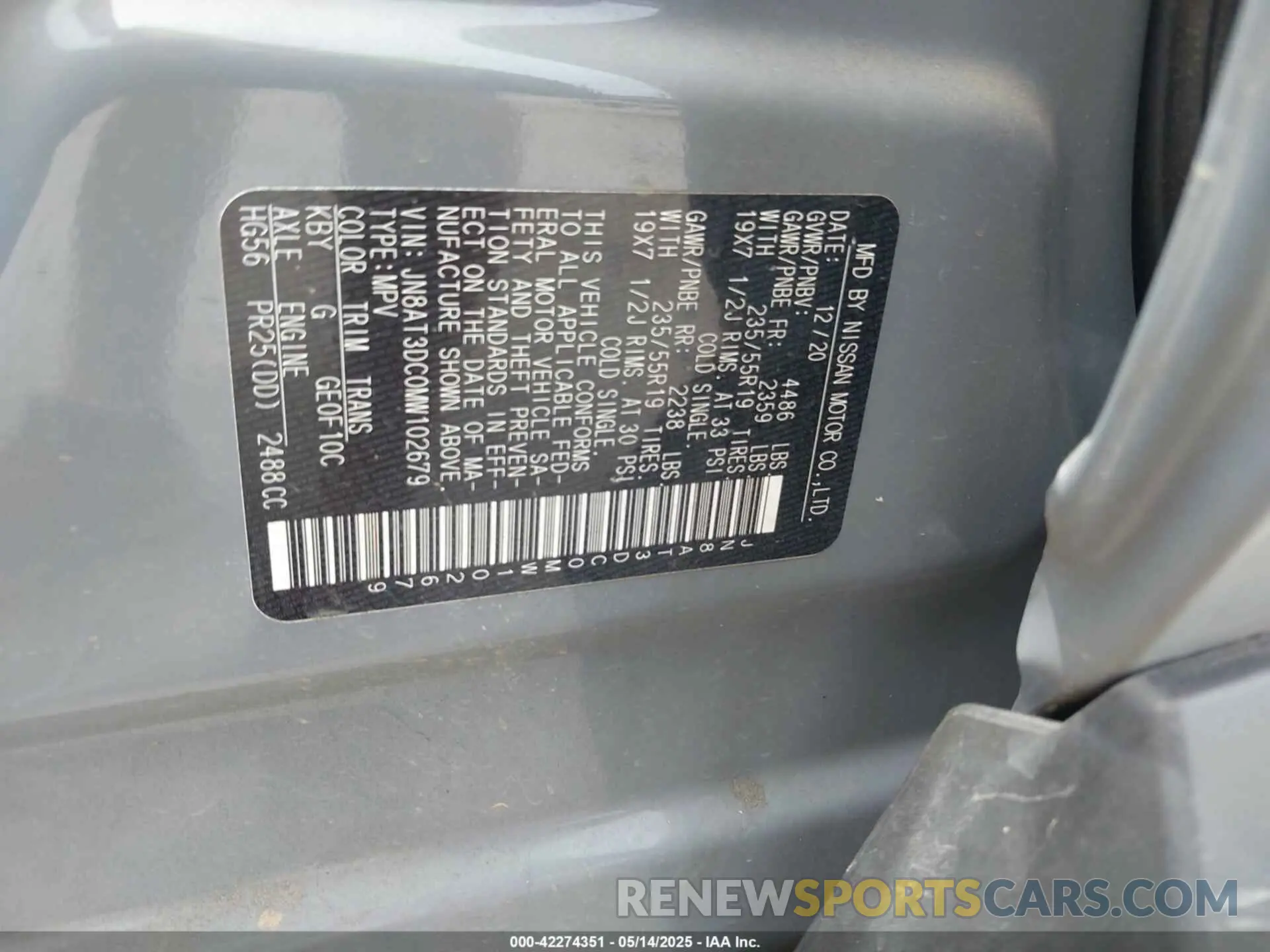 9 Фотография поврежденного автомобиля JN8AT3DC0MW102679 NISSAN ROGUE 2021