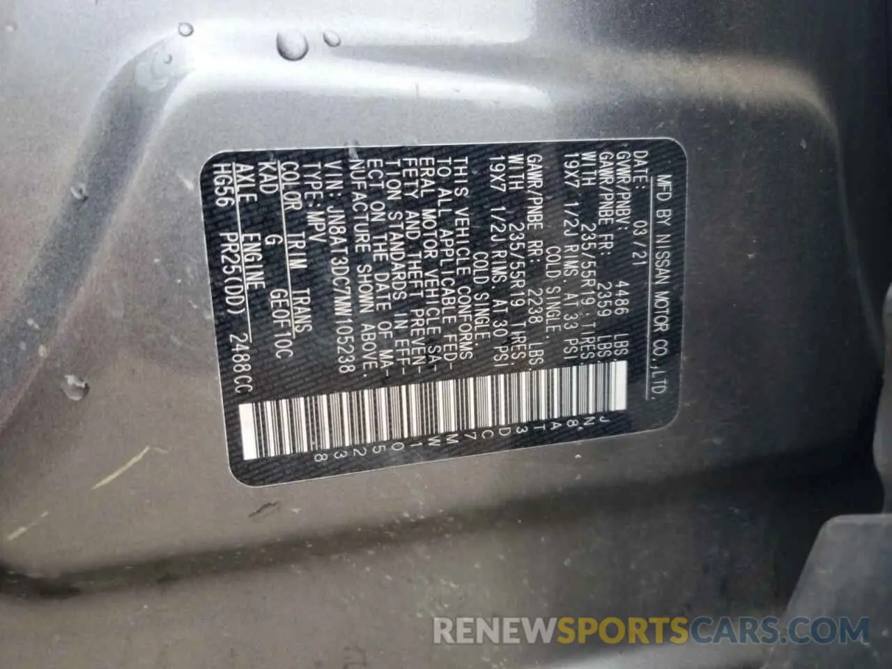 13 Photograph of a damaged car JN8AT3DC7MW105238 NISSAN ROGUE 2021