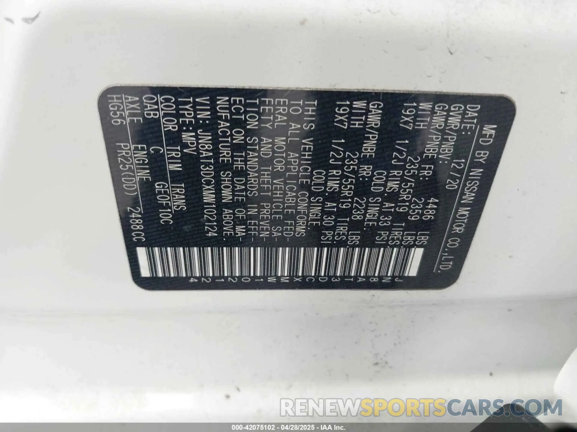 9 Photograph of a damaged car JN8AT3DCXMW102124 NISSAN ROGUE 2021