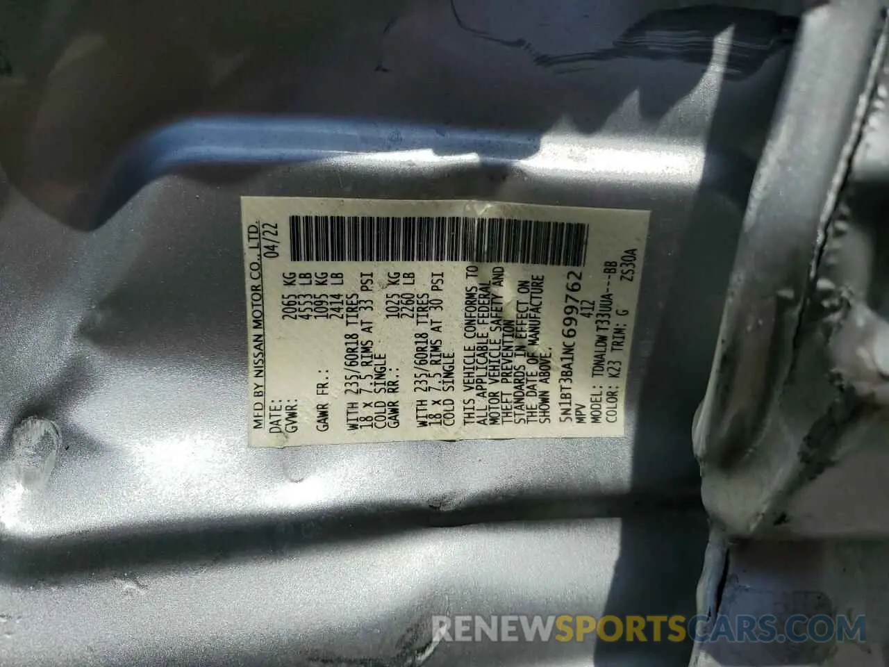 13 Photograph of a damaged car 5N1BT3BA1NC699762 NISSAN ROGUE 2022