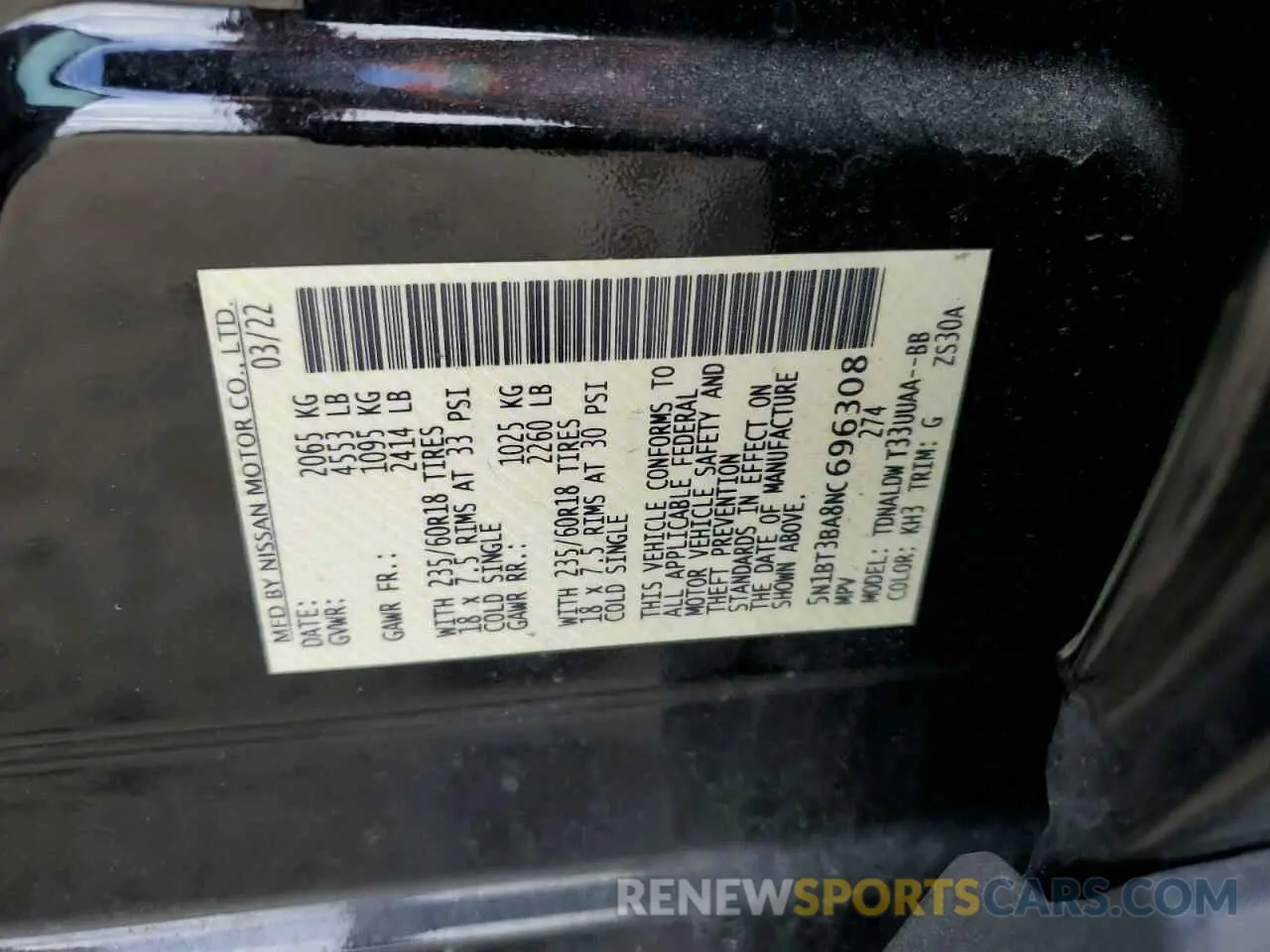 13 Photograph of a damaged car 5N1BT3BA8NC696308 NISSAN ROGUE 2022