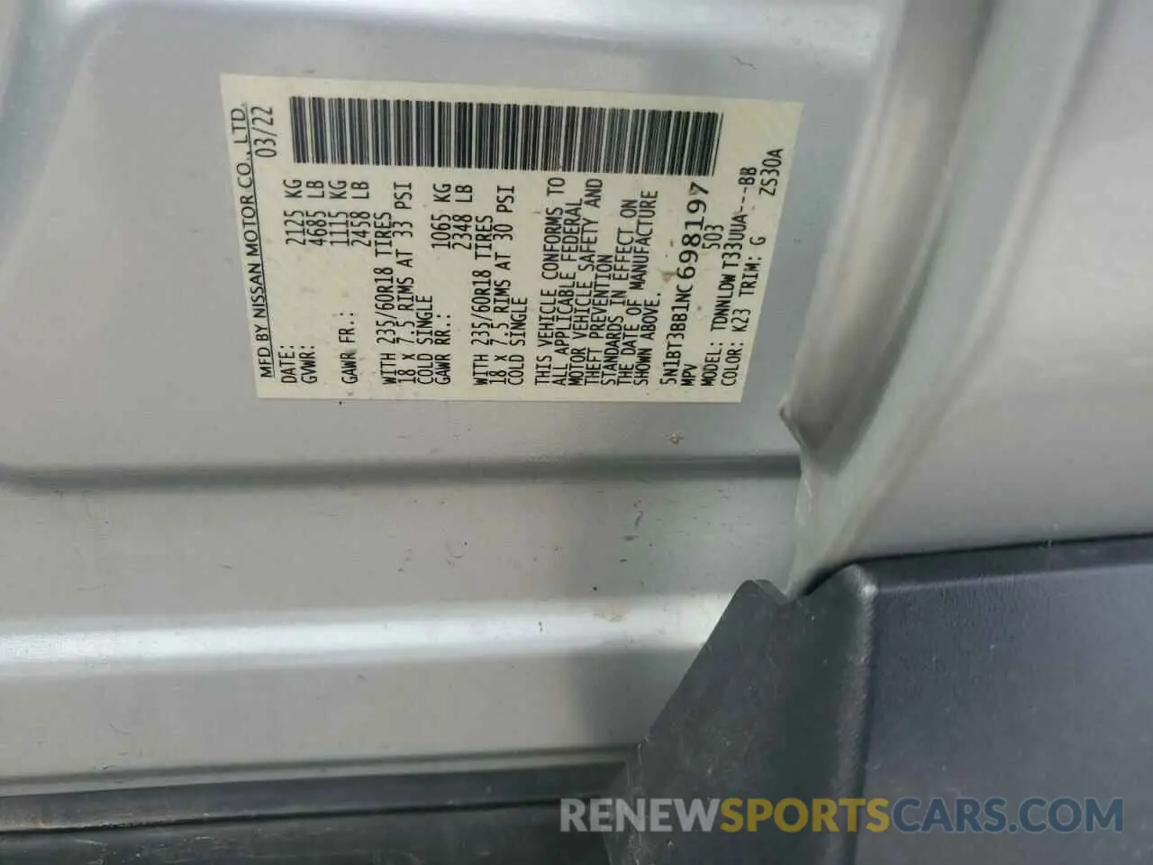 13 Photograph of a damaged car 5N1BT3BB1NC698197 NISSAN ROGUE 2022