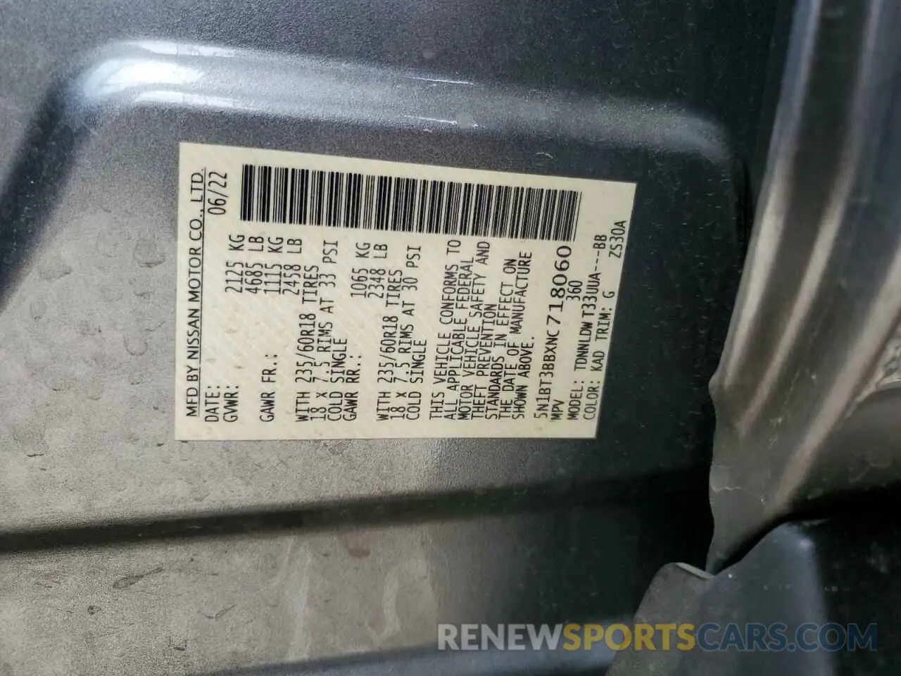 14 Фотография поврежденного автомобиля 5N1BT3BBXNC718060 NISSAN ROGUE 2022