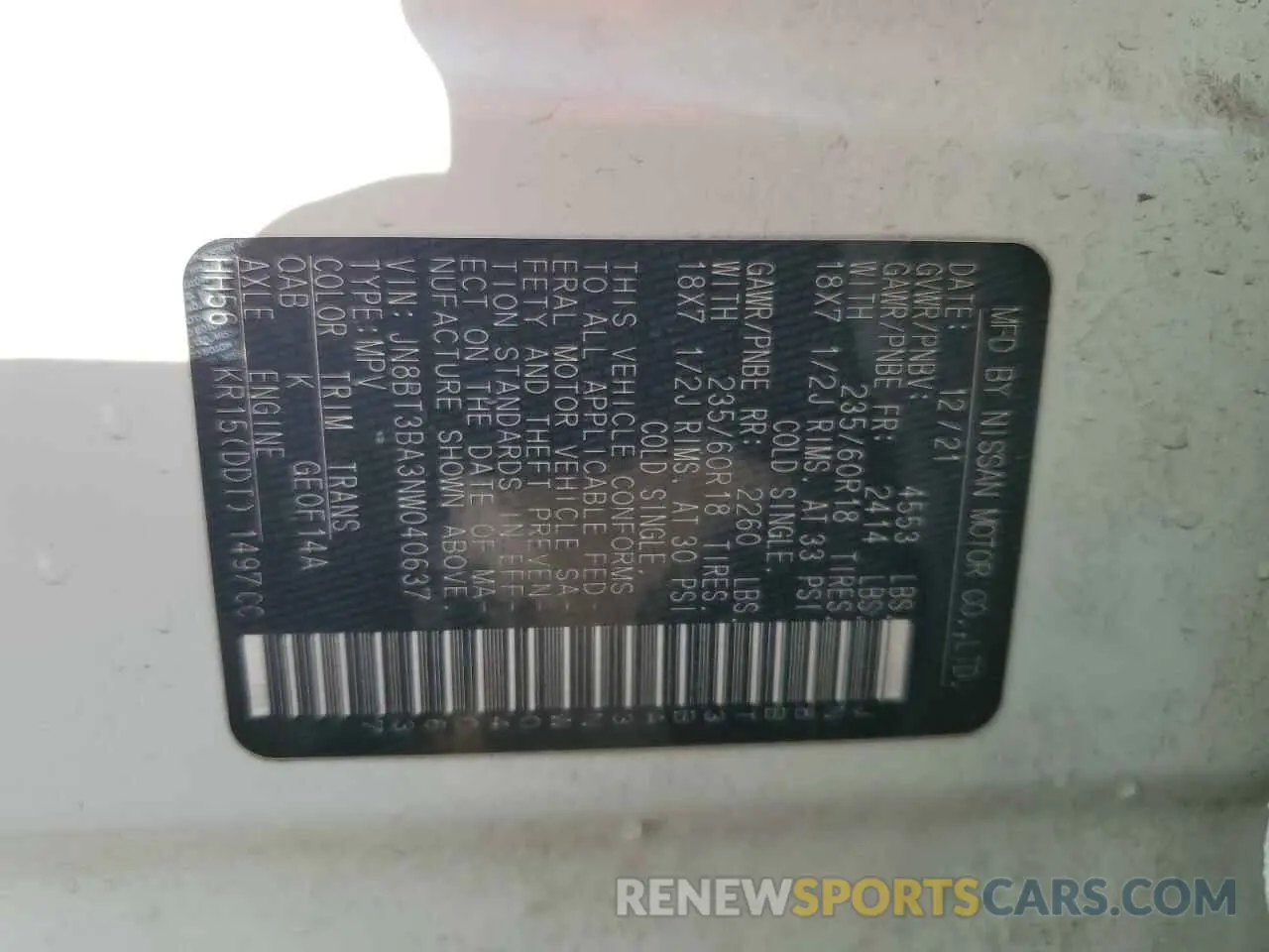14 Фотография поврежденного автомобиля JN8BT3BA3NW040637 NISSAN ROGUE 2022