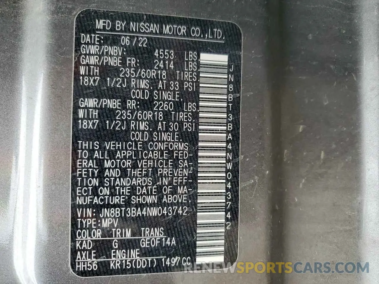 12 Photograph of a damaged car JN8BT3BA4NW043742 NISSAN ROGUE 2022
