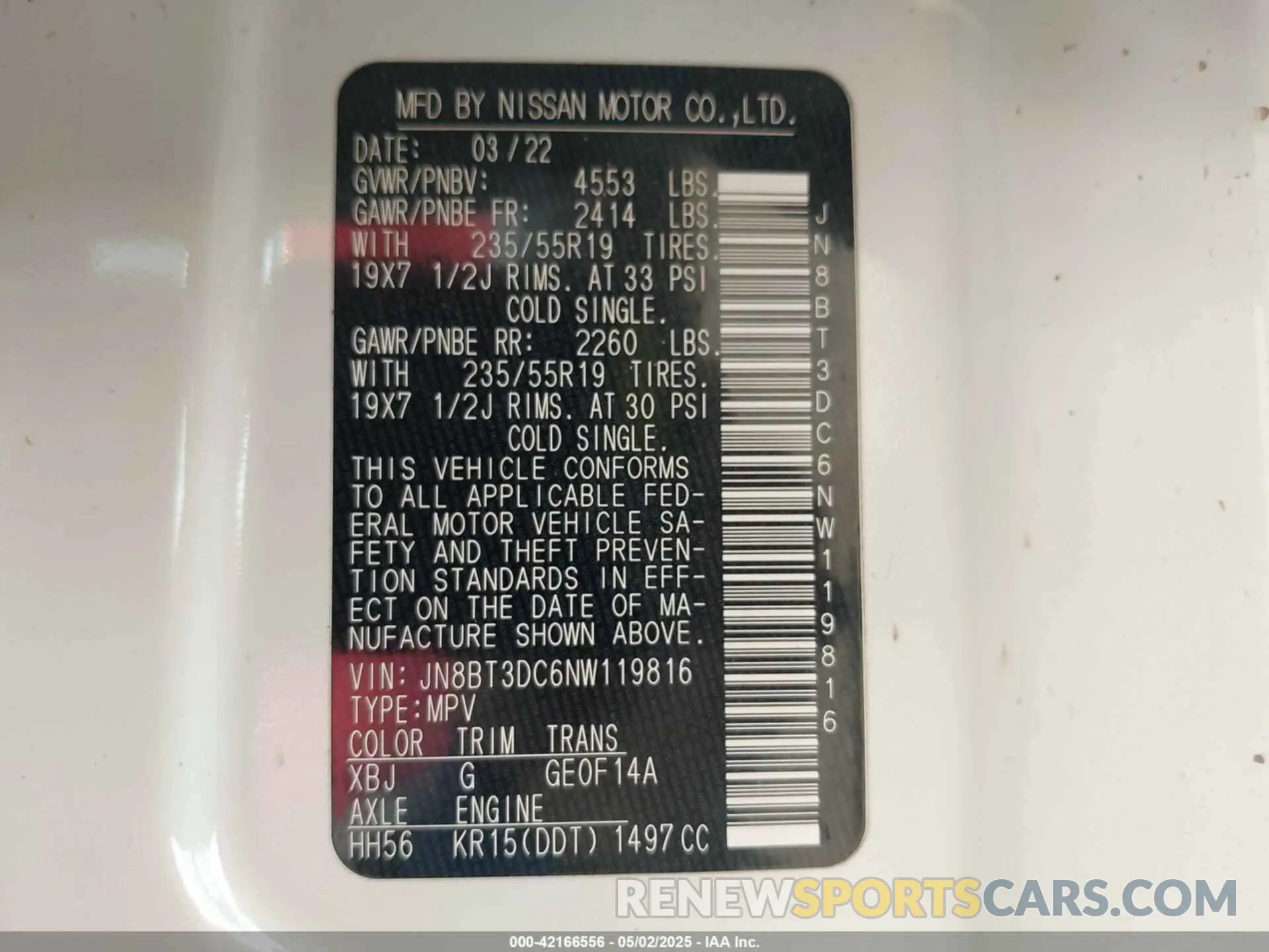 9 Photograph of a damaged car JN8BT3DC6NW119816 NISSAN ROGUE 2022