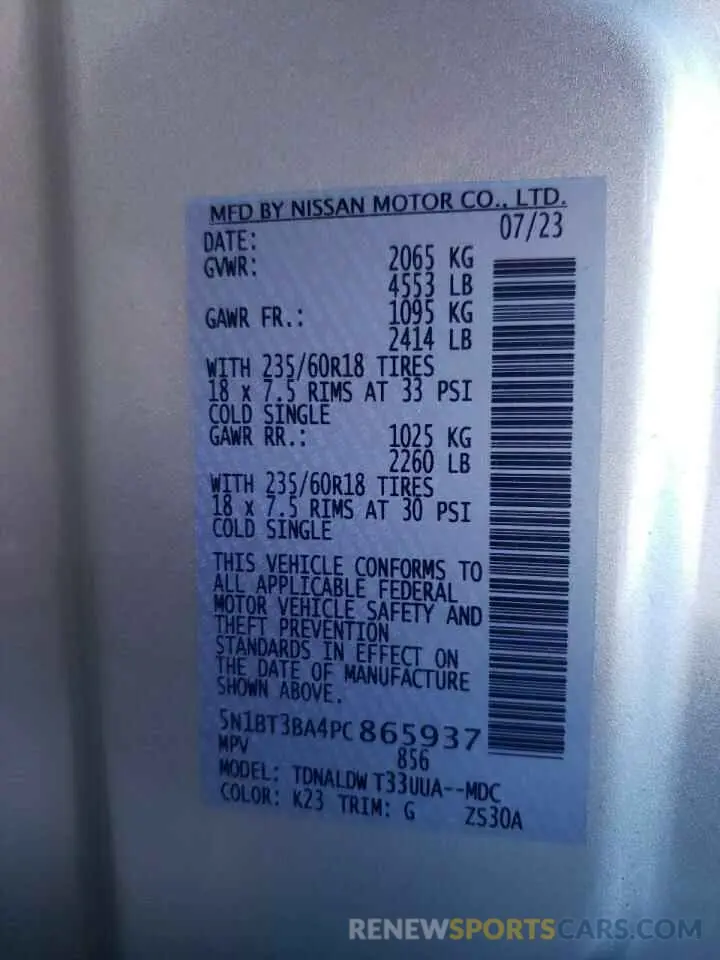 13 Фотография поврежденного автомобиля 5N1BT3BA4PC865937 NISSAN ROGUE 2023