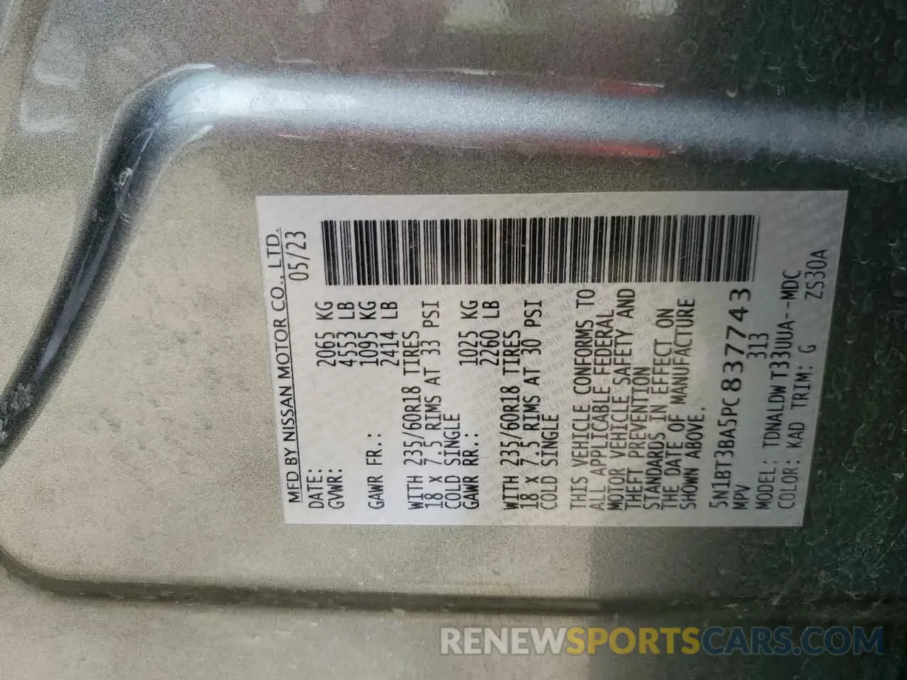 13 Photograph of a damaged car 5N1BT3BA5PC837743 NISSAN ROGUE 2023