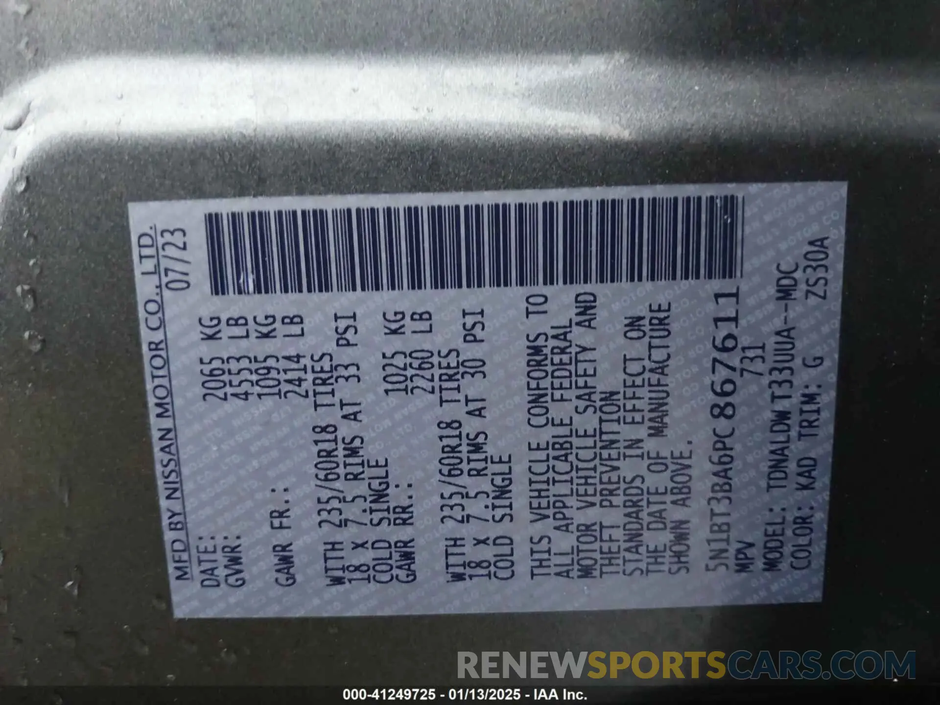 9 Photograph of a damaged car 5N1BT3BA6PC867611 NISSAN ROGUE 2023