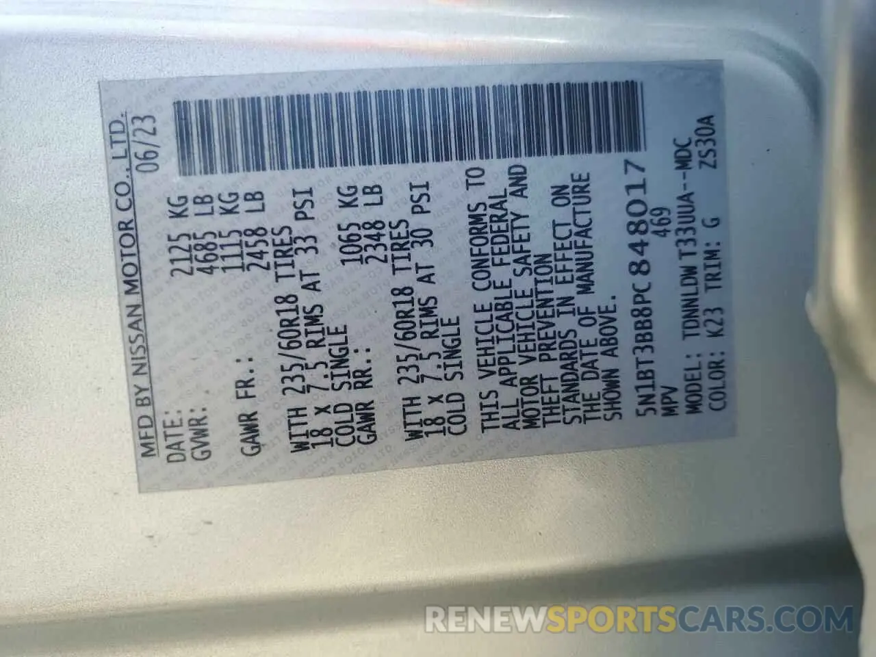 13 Photograph of a damaged car 5N1BT3BB8PC848017 NISSAN ROGUE 2023