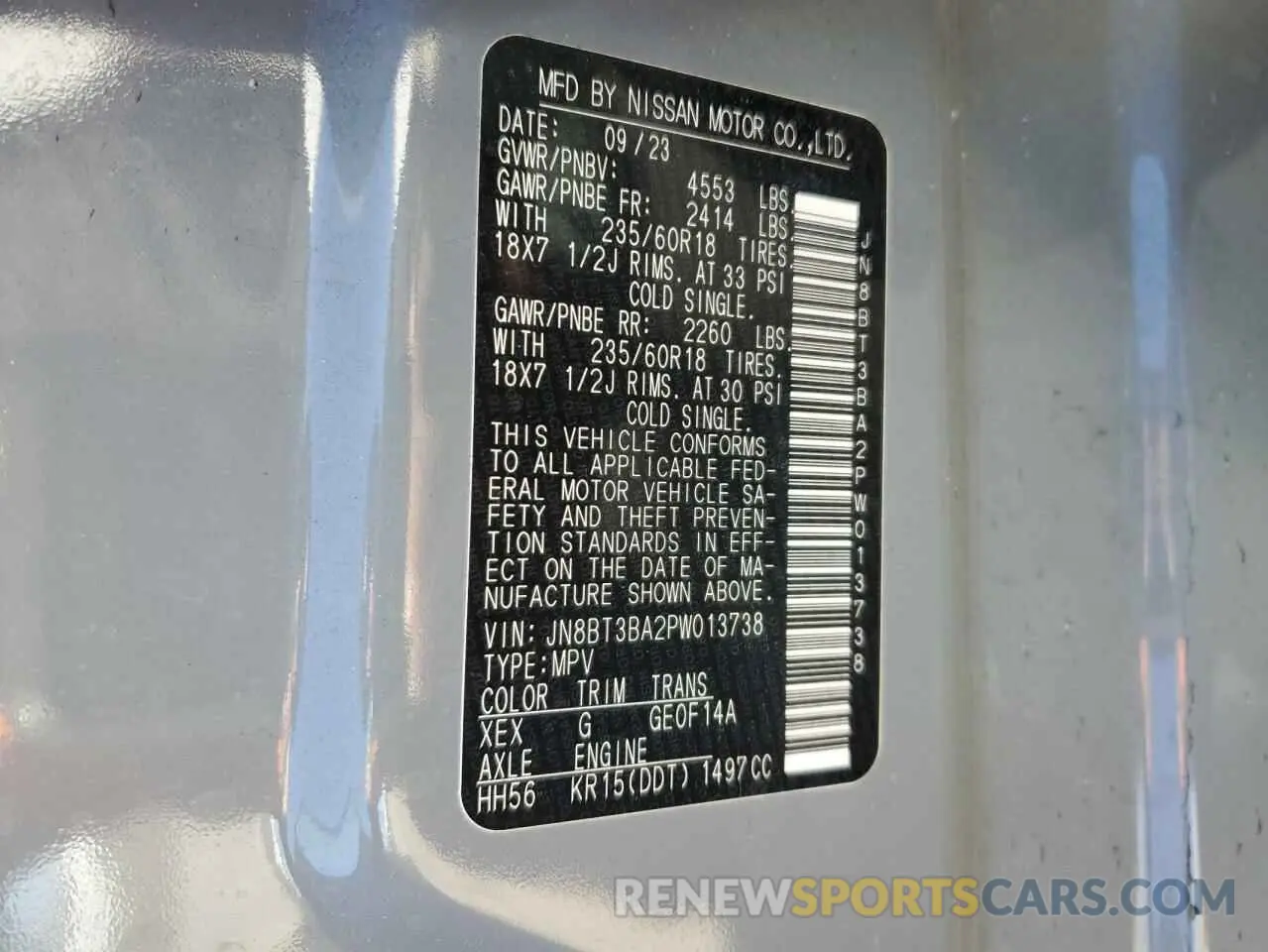 13 Photograph of a damaged car JN8BT3BA2PW013738 NISSAN ROGUE 2023
