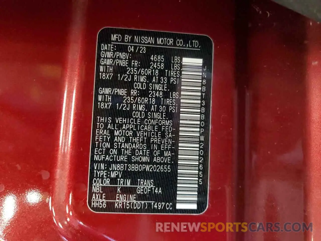 14 Photograph of a damaged car JN8BT3BB0PW202655 NISSAN ROGUE 2023