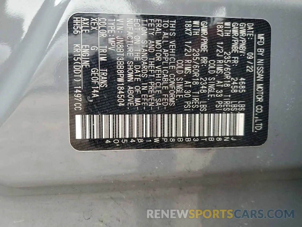 14 Photograph of a damaged car JN8BT3BB8PW184504 NISSAN ROGUE 2023