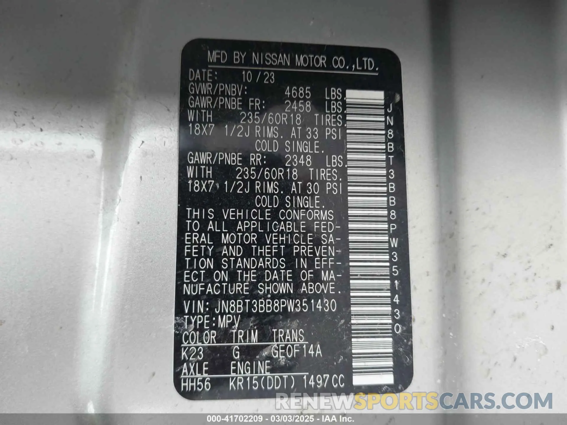 9 Photograph of a damaged car JN8BT3BB8PW351430 NISSAN ROGUE 2023