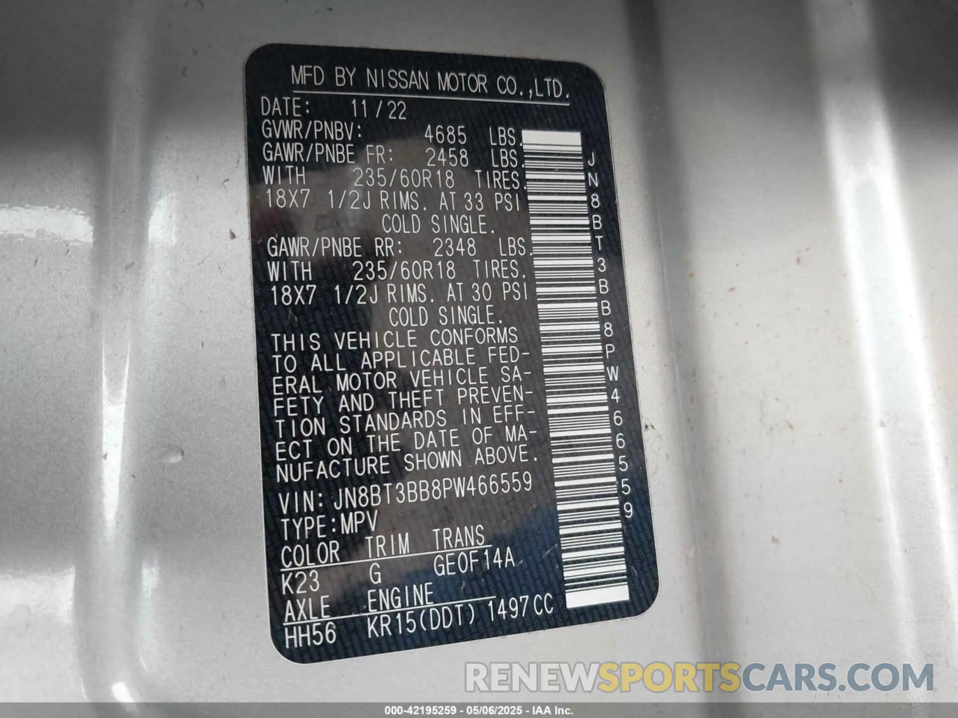 9 Photograph of a damaged car JN8BT3BB8PW466559 NISSAN ROGUE 2023