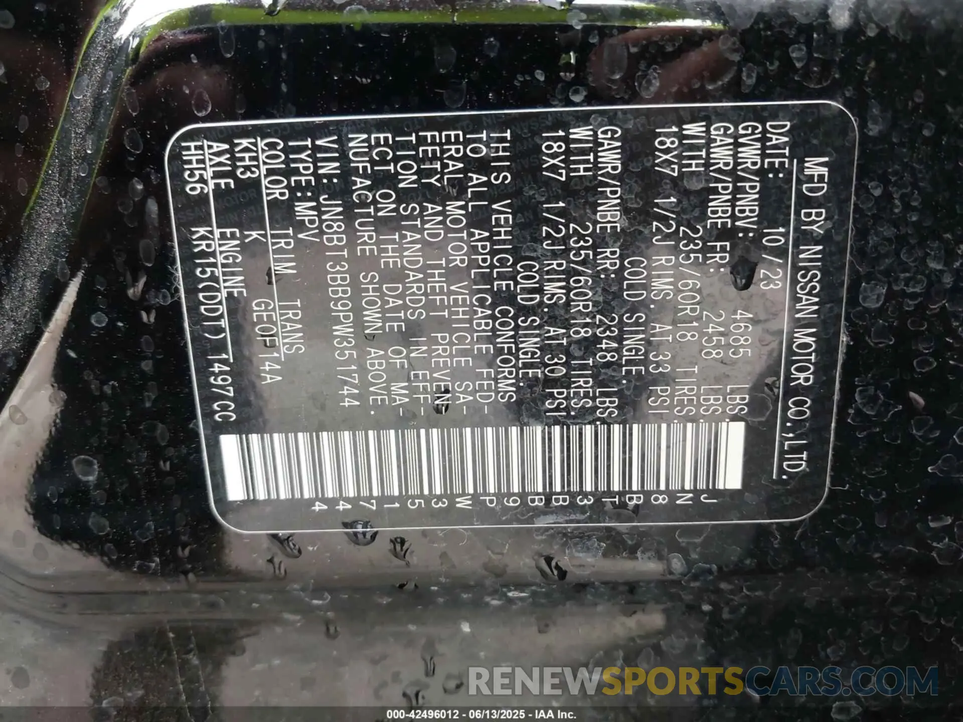 9 Photograph of a damaged car JN8BT3BB9PW351744 NISSAN ROGUE 2023