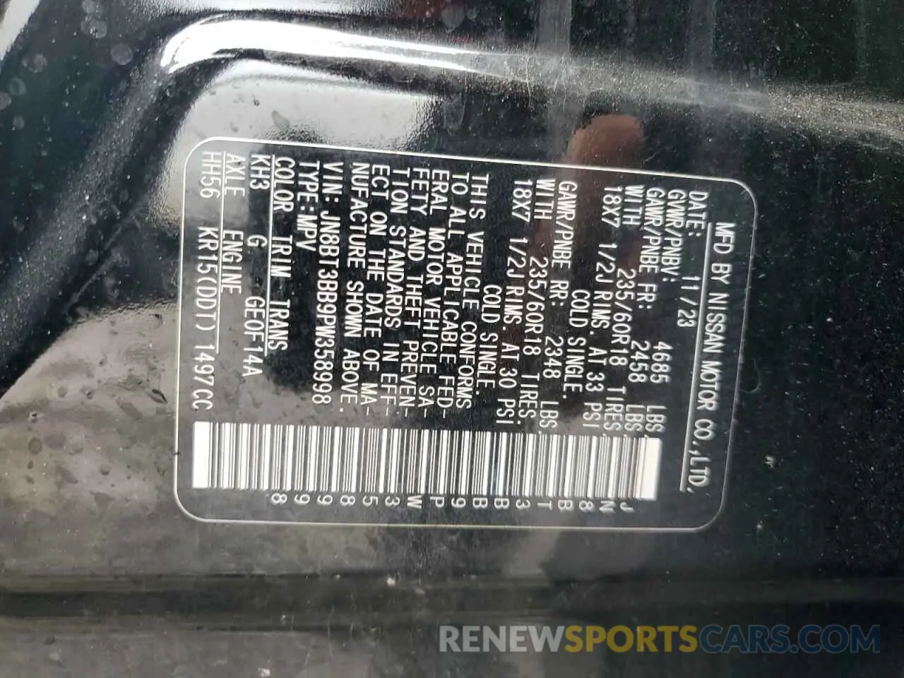 14 Photograph of a damaged car JN8BT3BB9PW358998 NISSAN ROGUE 2023