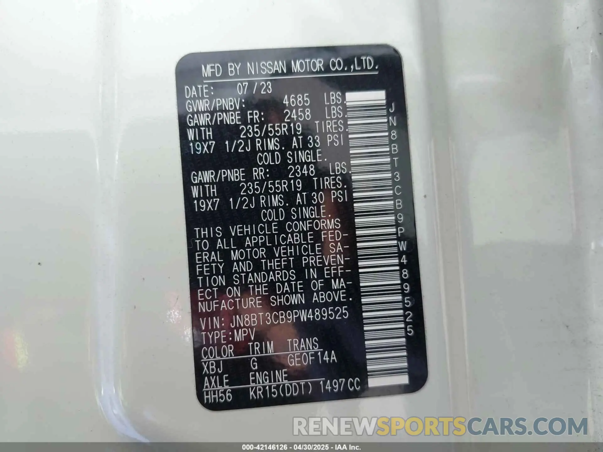 9 Photograph of a damaged car JN8BT3CB9PW489525 NISSAN ROGUE 2023