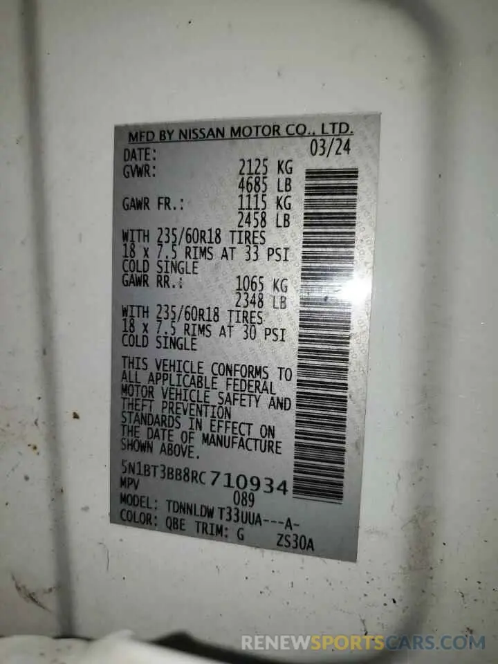 13 Фотография поврежденного автомобиля 5N1BT3BB8RC710934 NISSAN ROGUE 2024
