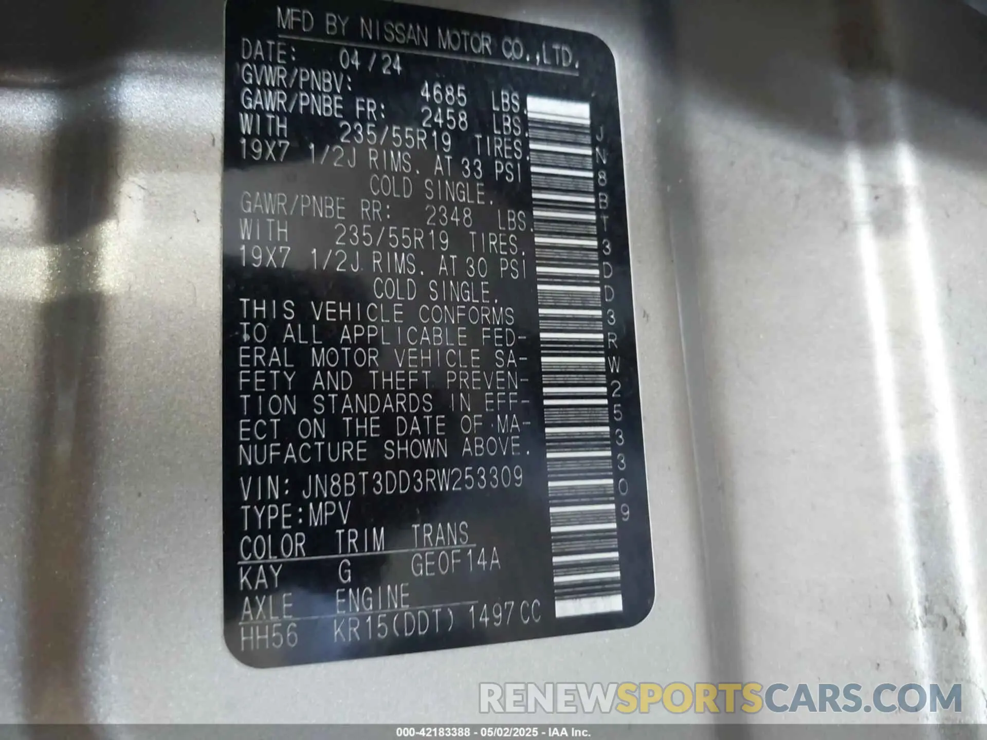 9 Photograph of a damaged car JN8BT3DD3RW253309 NISSAN ROGUE 2024