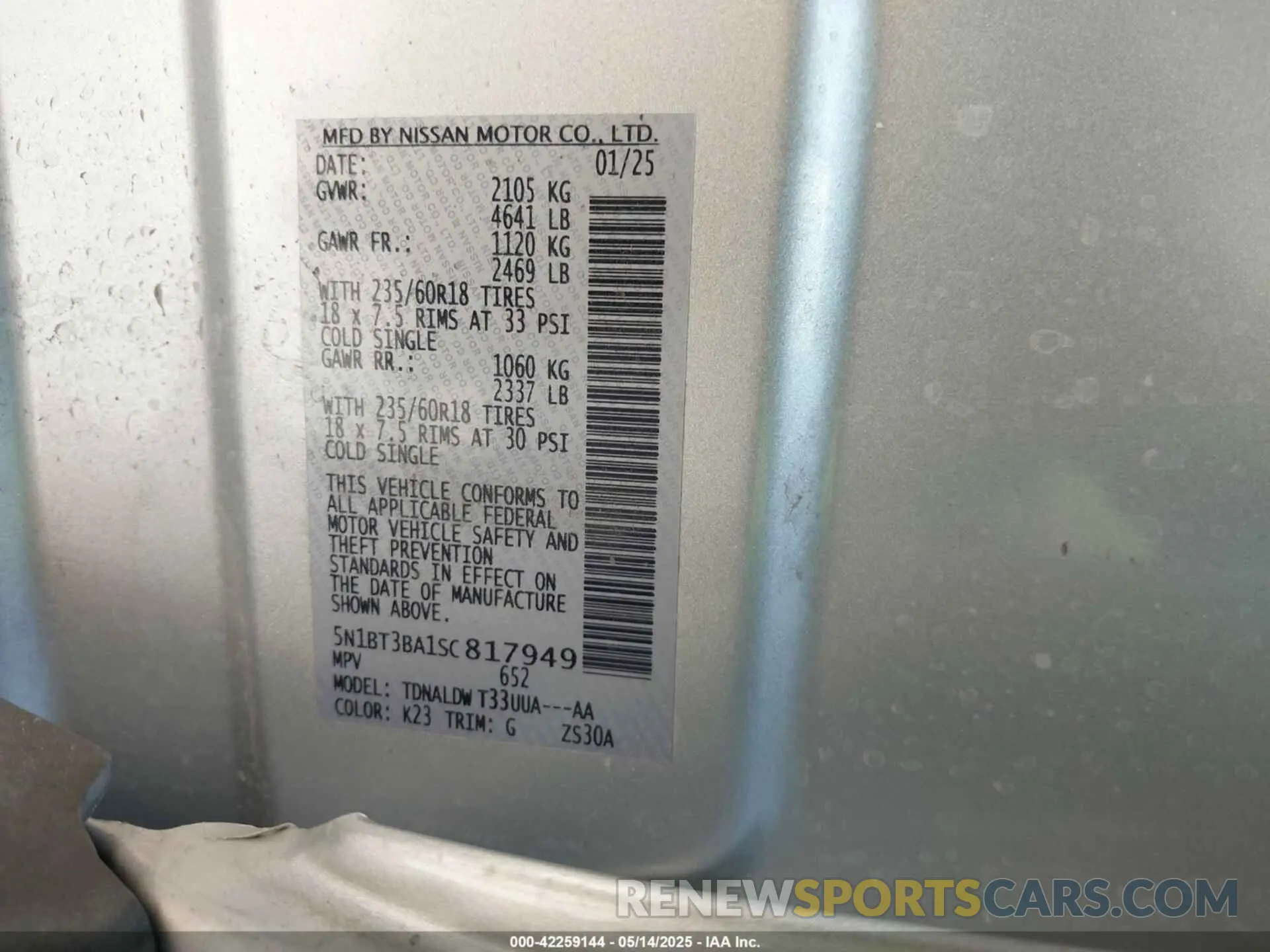 9 Photograph of a damaged car 5N1BT3BA1SC817949 NISSAN ROGUE 2025
