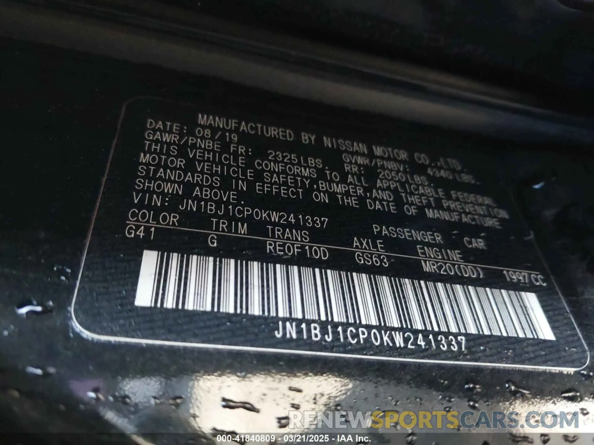 9 Фотография поврежденного автомобиля JN1BJ1CP0KW241337 NISSAN ROGUE SPORT 2019