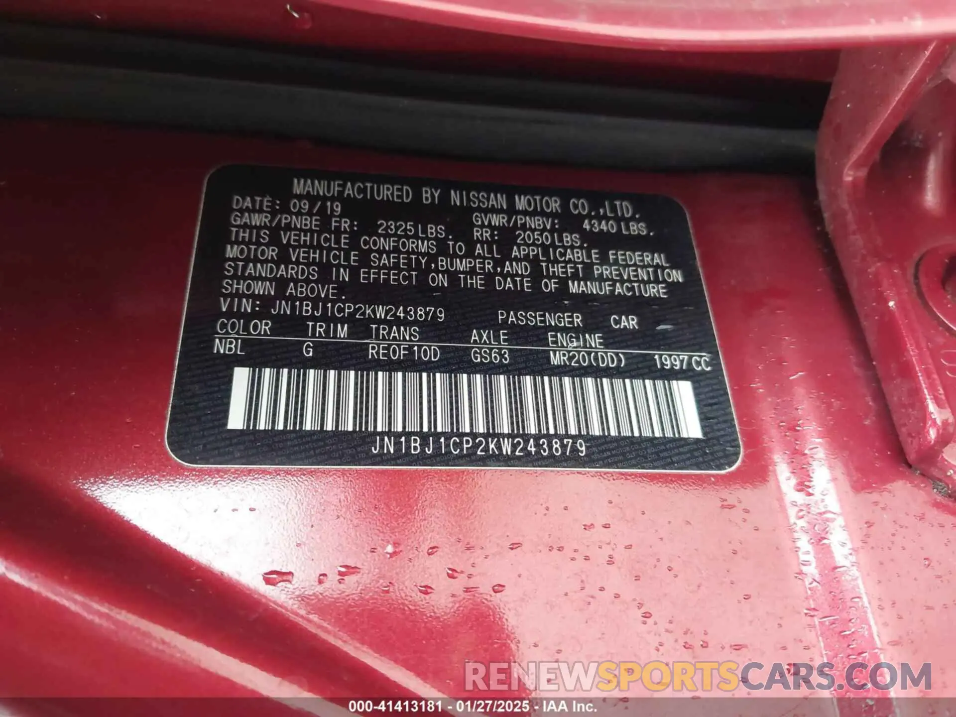 9 Photograph of a damaged car JN1BJ1CP2KW243879 NISSAN ROGUE SPORT 2019