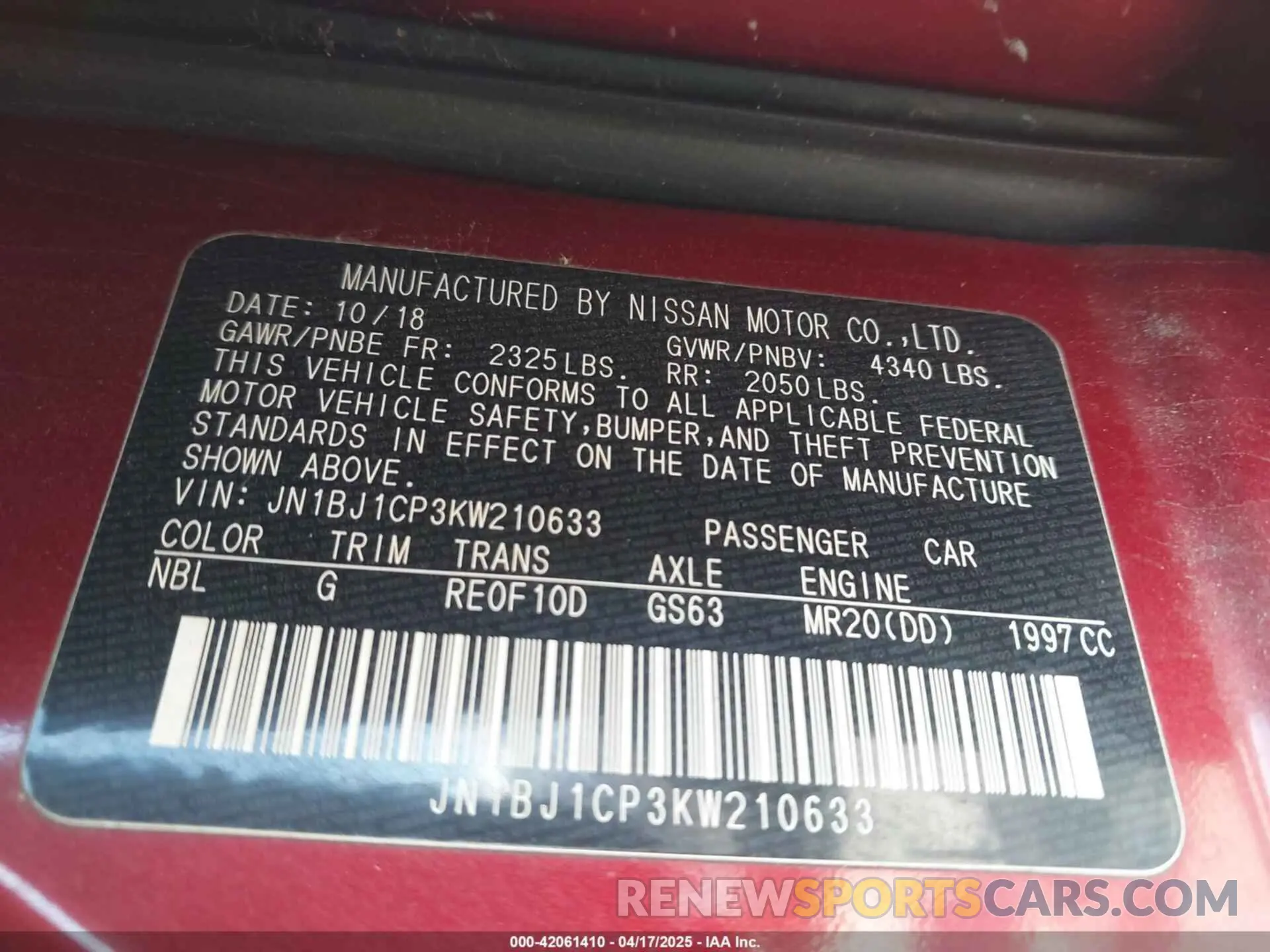 9 Photograph of a damaged car JN1BJ1CP3KW210633 NISSAN ROGUE SPORT 2019