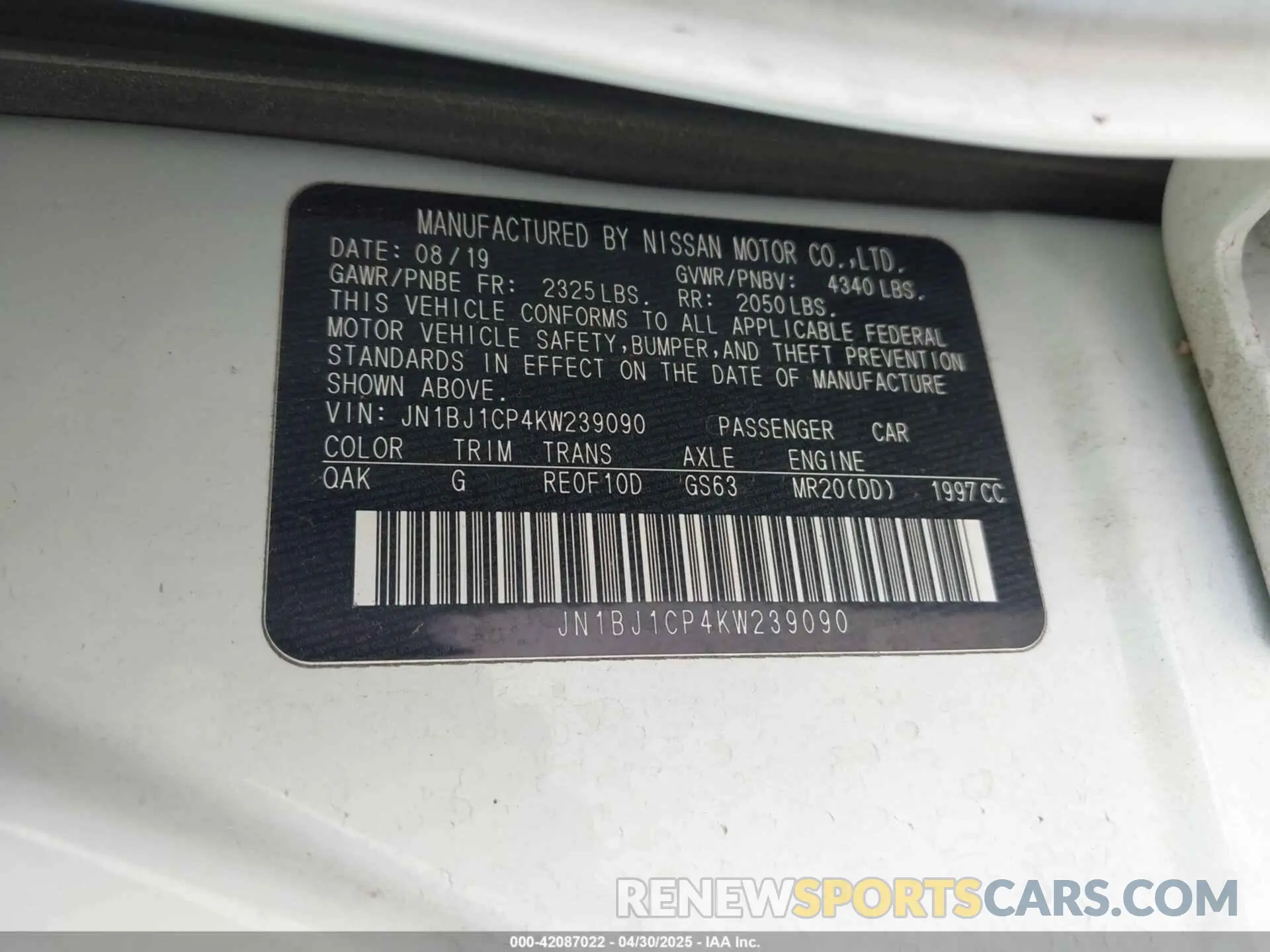 9 Photograph of a damaged car JN1BJ1CP4KW239090 NISSAN ROGUE SPORT 2019