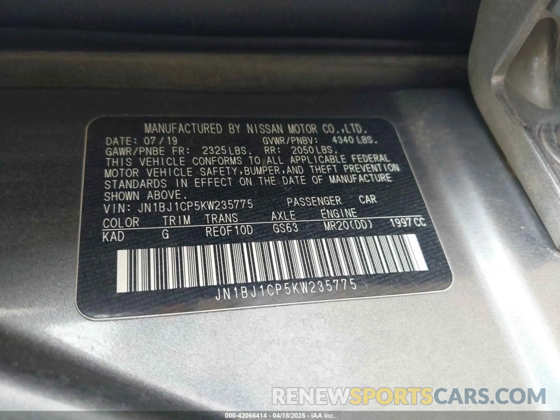 9 Photograph of a damaged car JN1BJ1CP5KW235775 NISSAN ROGUE SPORT 2019