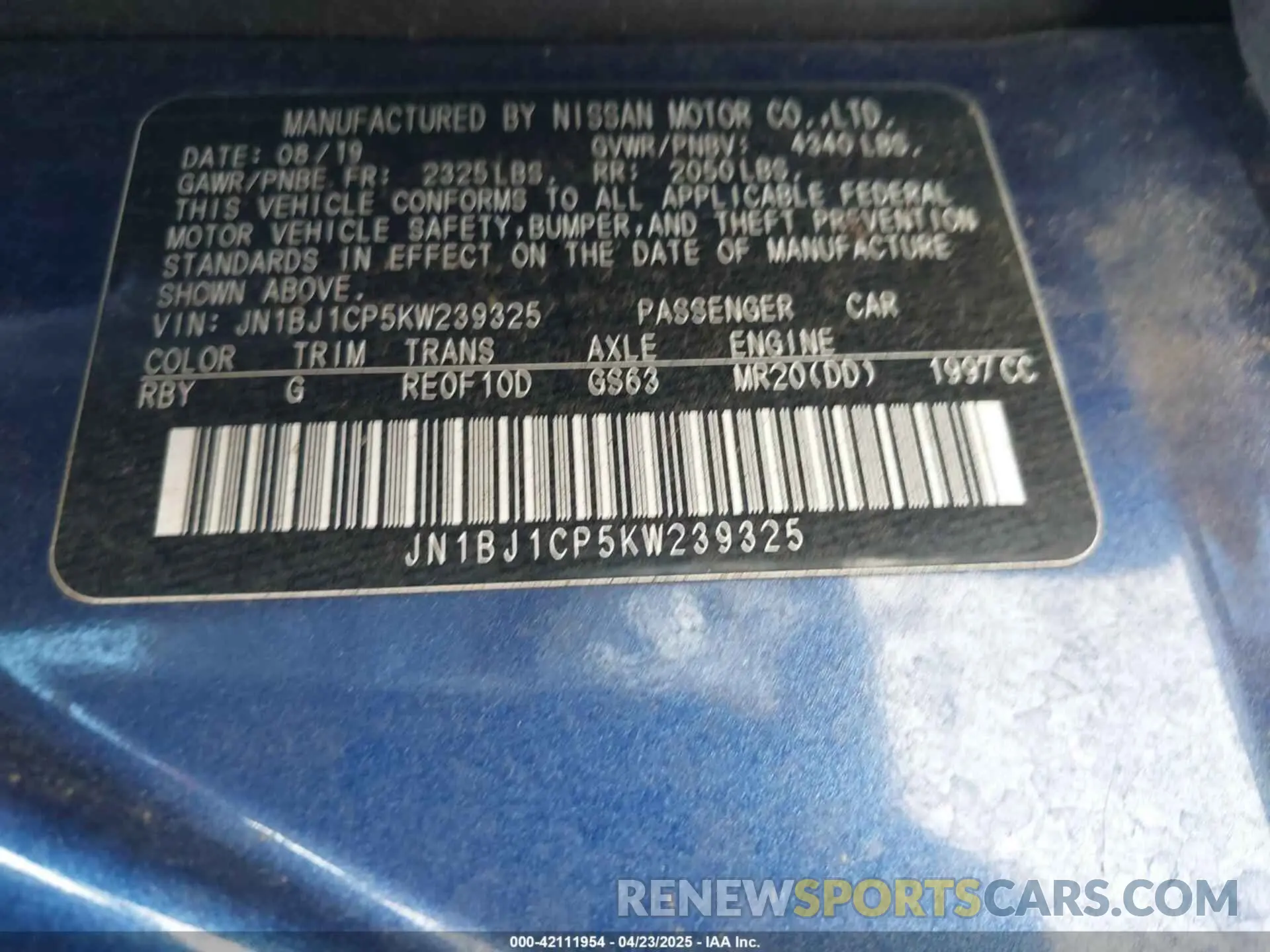 9 Photograph of a damaged car JN1BJ1CP5KW239325 NISSAN ROGUE SPORT 2019