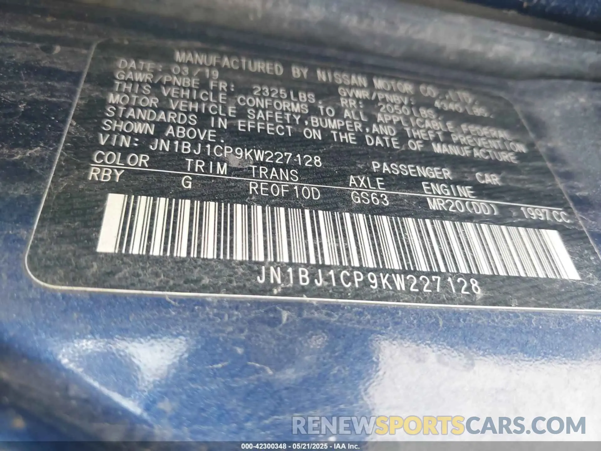 9 Photograph of a damaged car JN1BJ1CP9KW227128 NISSAN ROGUE SPORT 2019