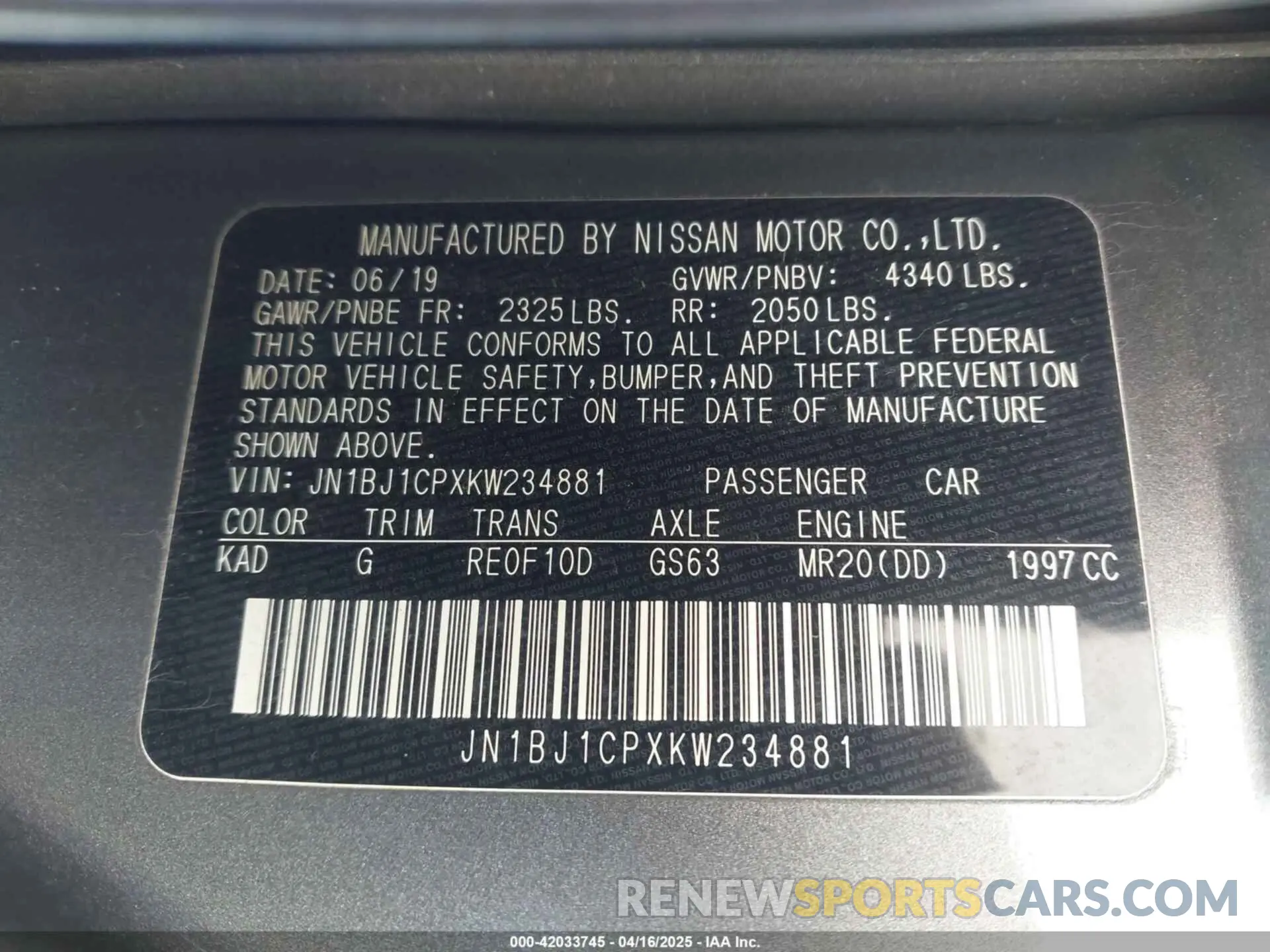 9 Photograph of a damaged car JN1BJ1CPXKW234881 NISSAN ROGUE SPORT 2019