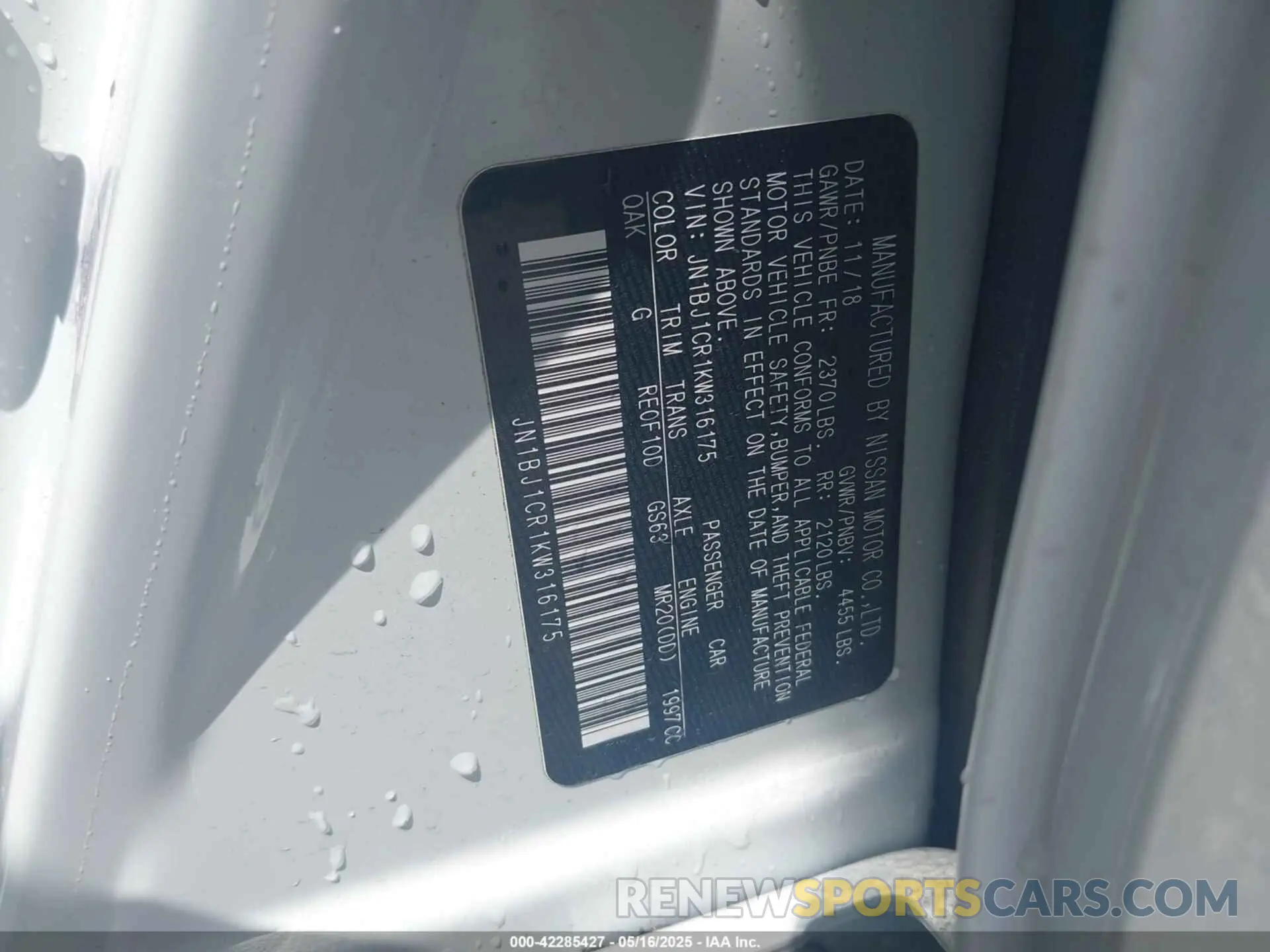 9 Фотография поврежденного автомобиля JN1BJ1CR1KW316175 NISSAN ROGUE SPORT 2019